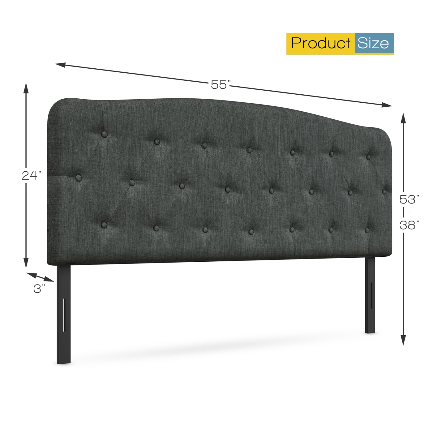 Topbuy Tufted Upholstered Full Size Headboard Adjustable Height Light Grey/Dark Grey