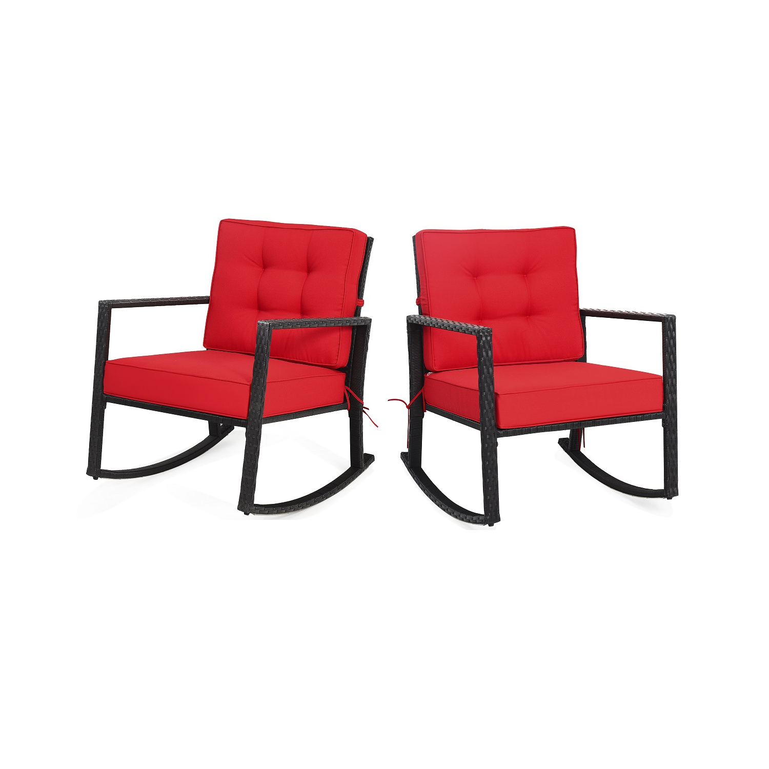 Ensemble DE 2 chaises berçantes d’extérieur en osier et fauteuils coulissants en rotin avec coussin de PatioJoy