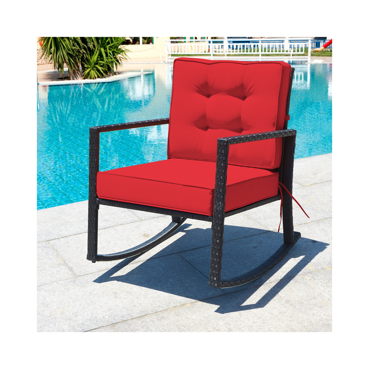 Ensemble DE 2 chaises berçantes d’extérieur en osier et fauteuils coulissants en rotin avec coussin de PatioJoy