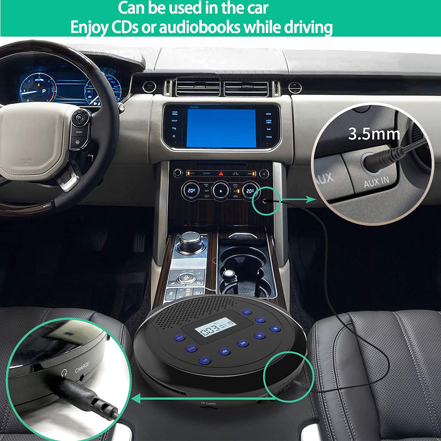 Lecteur CD portatif, MONODEAU lecteur CD portatif rechargeable avec  haut-parleurs intégrés, lecteur CD Walkman pour l'auto et l'usage  personnel, lecteur CD anti-saut avec écouteurs
