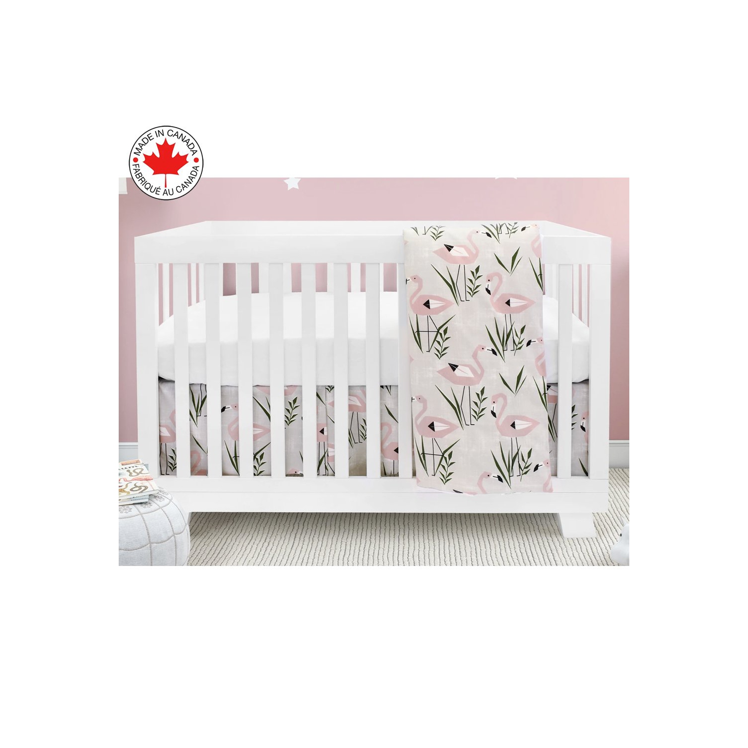 Bebelelo 4 Pieces Nursery Crib Bedding Set of Skirt, Mattress Cover, Comforter and Quilt for Kids, Baby Boys and Girls