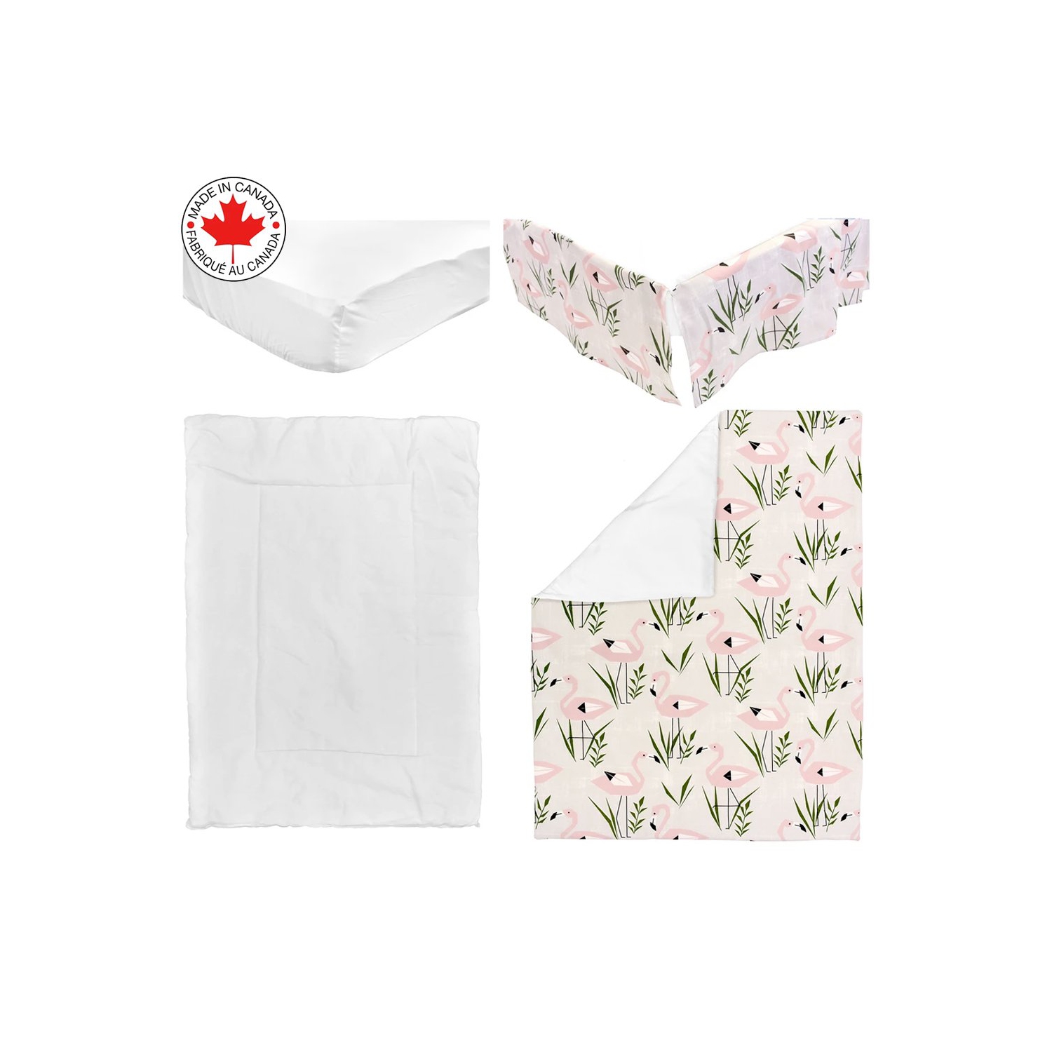 Bebelelo 4 Pieces Nursery Crib Bedding Set of Skirt, Mattress Cover, Comforter and Quilt for Kids, Baby Boys and Girls