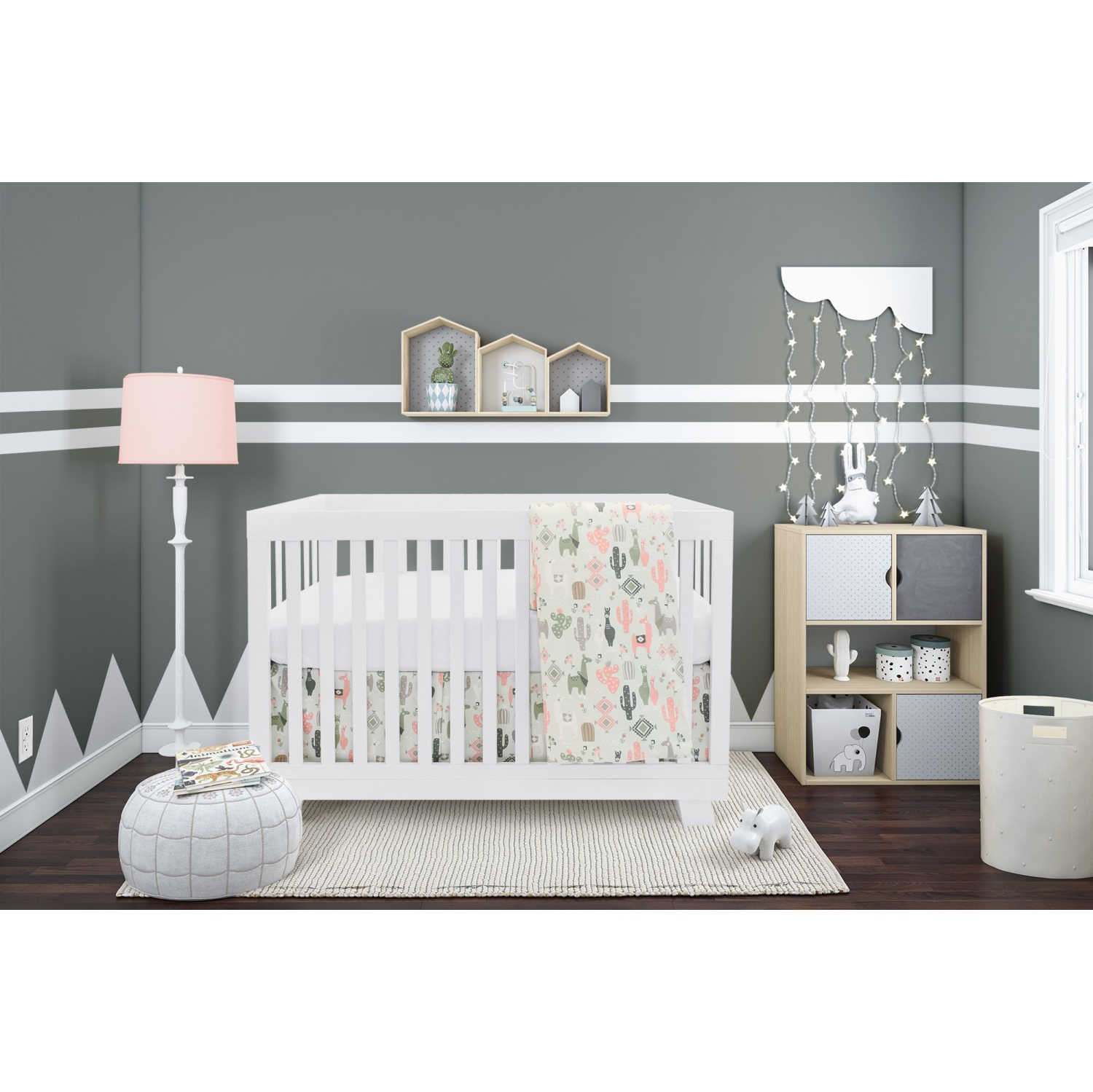 Bebelelo 4 Pieces Nursery Crib Bedding Set Including Skirt, Mattress Cover, Comforter, and Quilt for Kids, Baby Boys and Girls