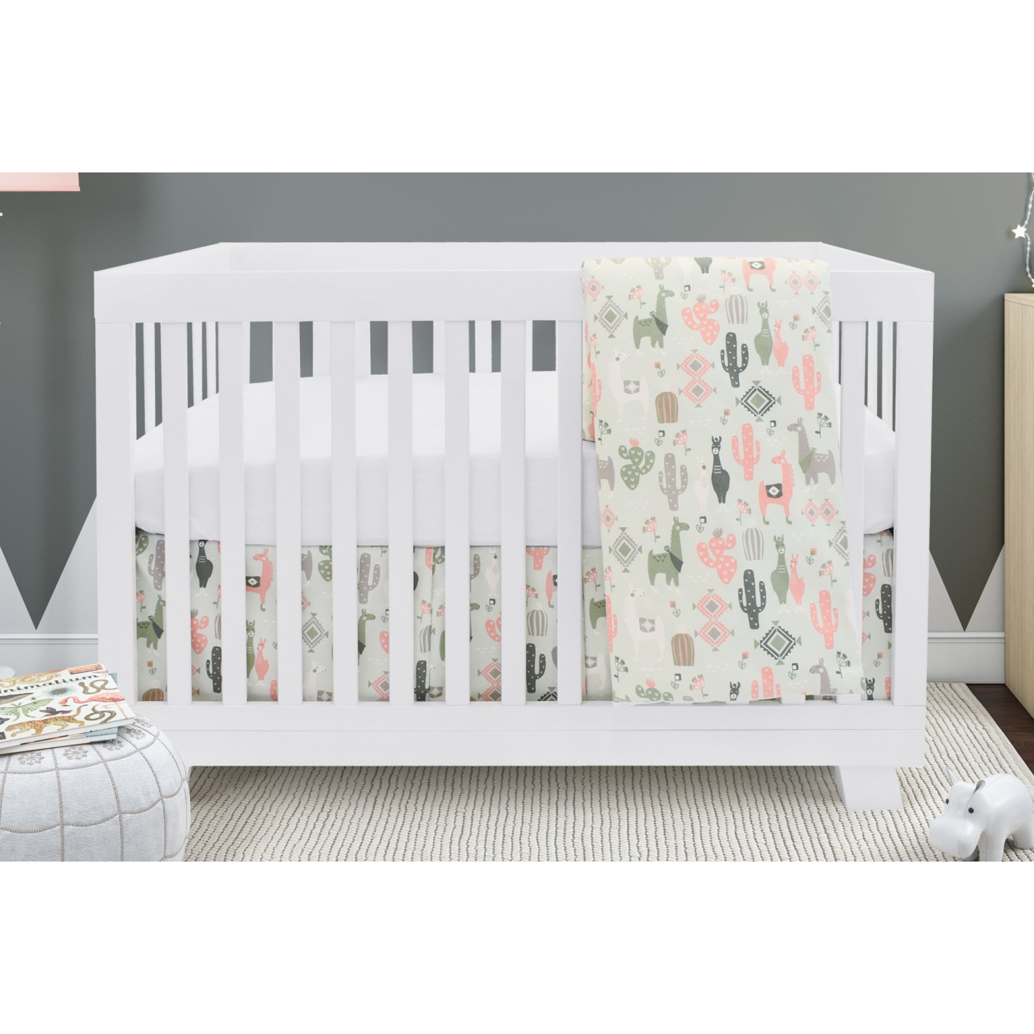 Bebelelo 4 Pieces Nursery Crib Bedding Set Including Skirt, Mattress Cover, Comforter, and Quilt for Kids, Baby Boys and Girls