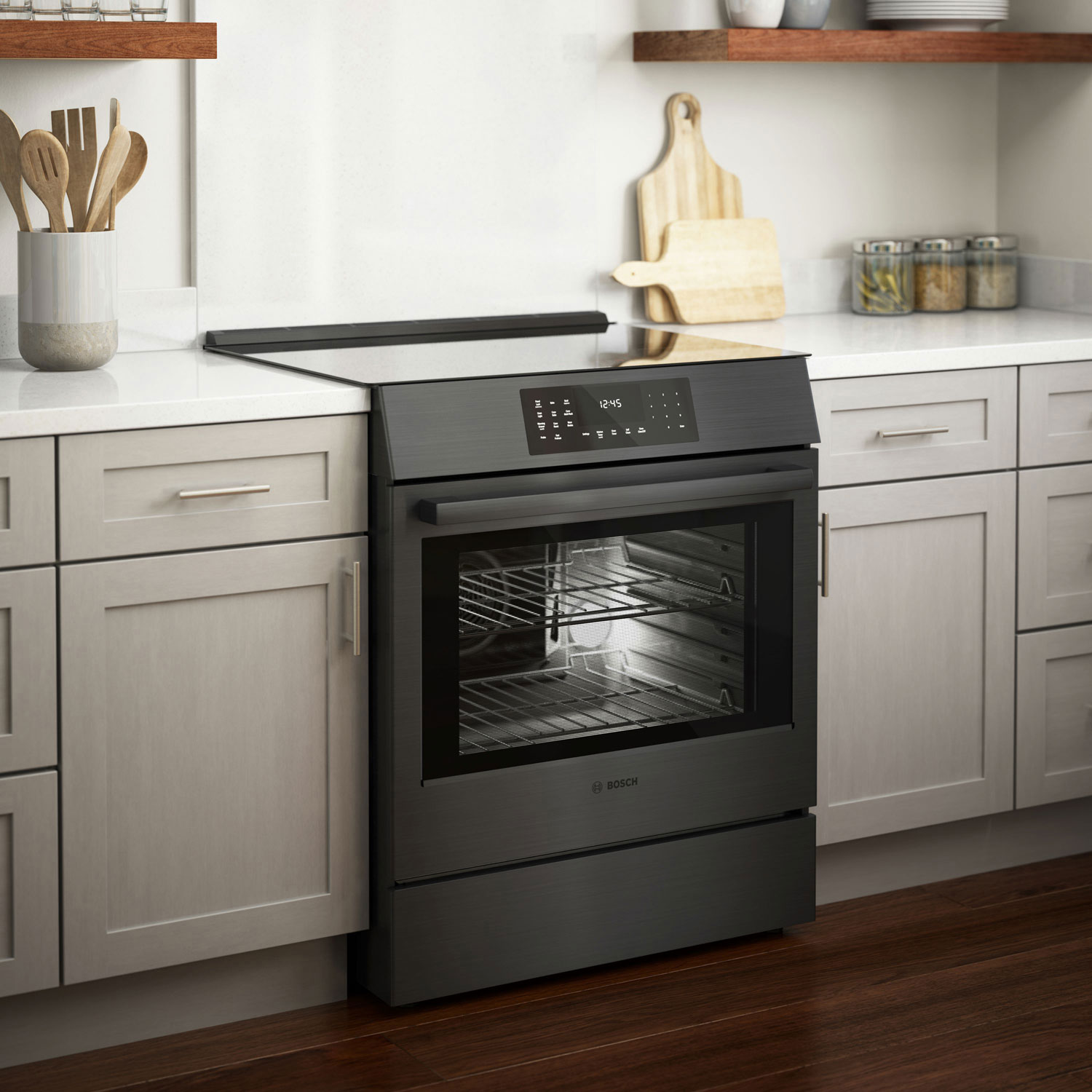 Bosch 30" 4.6 Cu. Ft. True Convection Slide-In Induction Range - Black Stainless