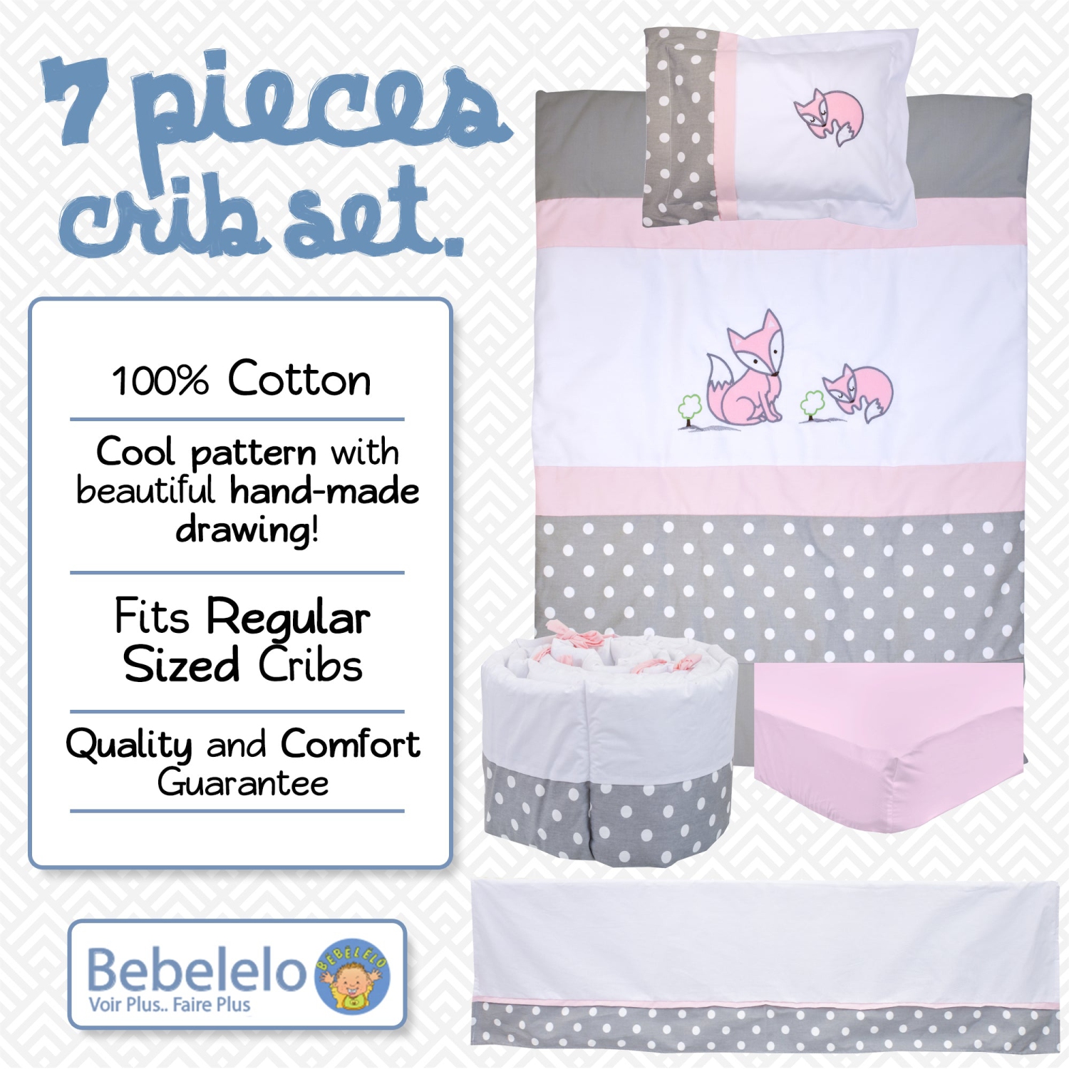 Ensemble de literie pour berceau de bébé Bebelelo pour garçons et filles - Ensemble de literie pour bébé 7 pièces