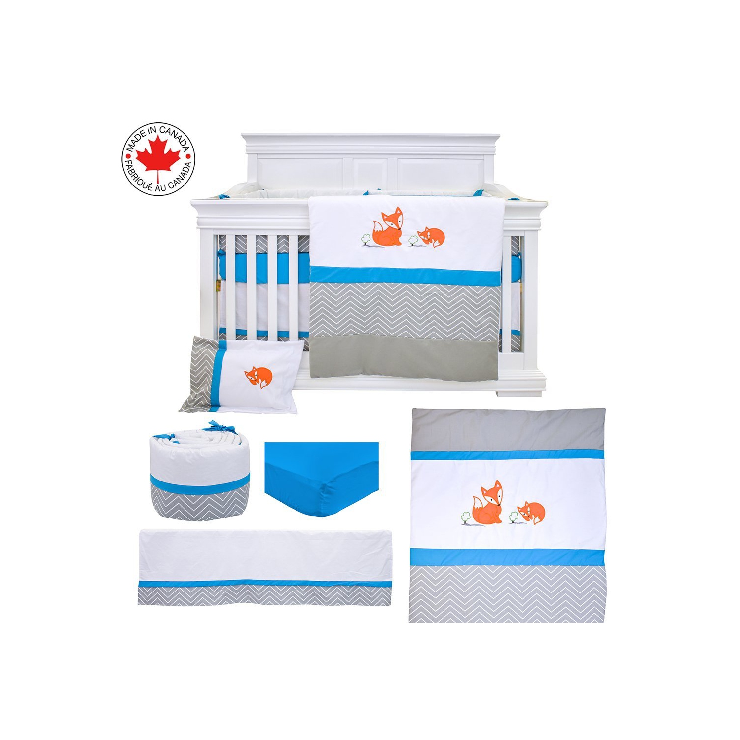 Bebelelo 7 Pieces Baby Bedding Set - Nursery Crib Set Including Skirt, Comforter, Mattress Cover, Pillow, and More for Kids, Boys, Girls