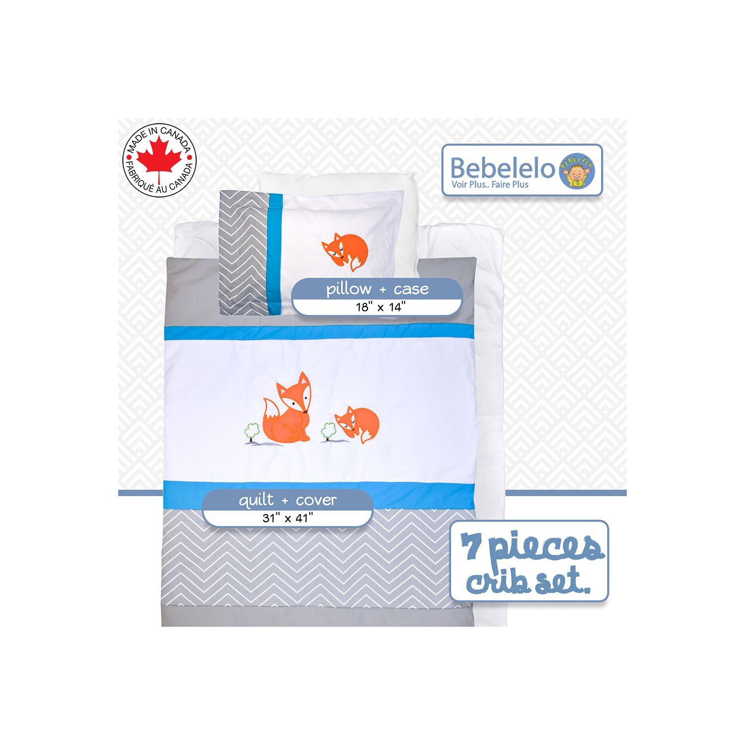 Bebelelo 7 Pieces Baby Bedding Set - Nursery Crib Set Including Skirt, Comforter, Mattress Cover, Pillow, and More for Kids, Boys, Girls