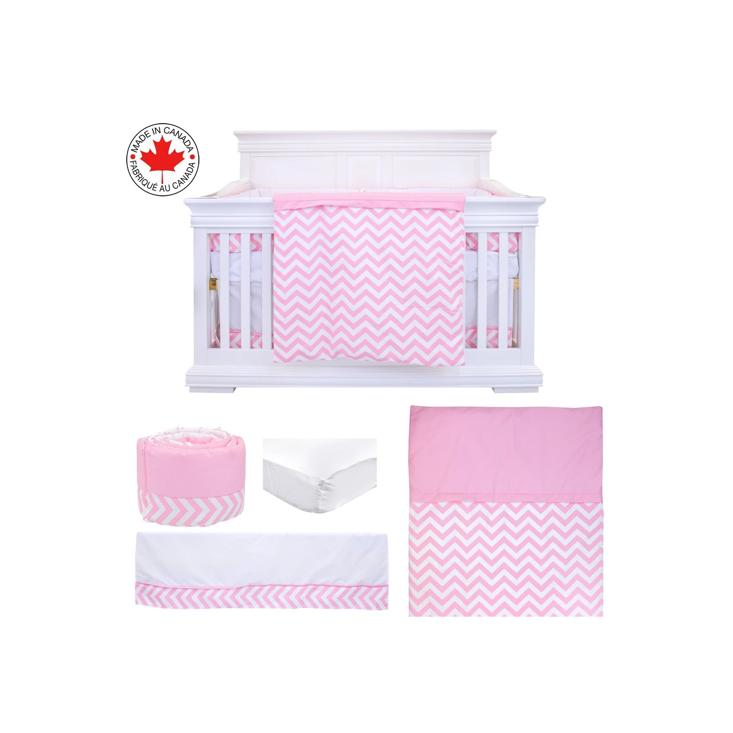 Bebelelo 5 Pieces Baby Bedding Set - Nursery Crib Set of Comforter, Quilt Cover, Safety Pad, Fitted Sheet and Skirt for Kids, Boys, Girls,