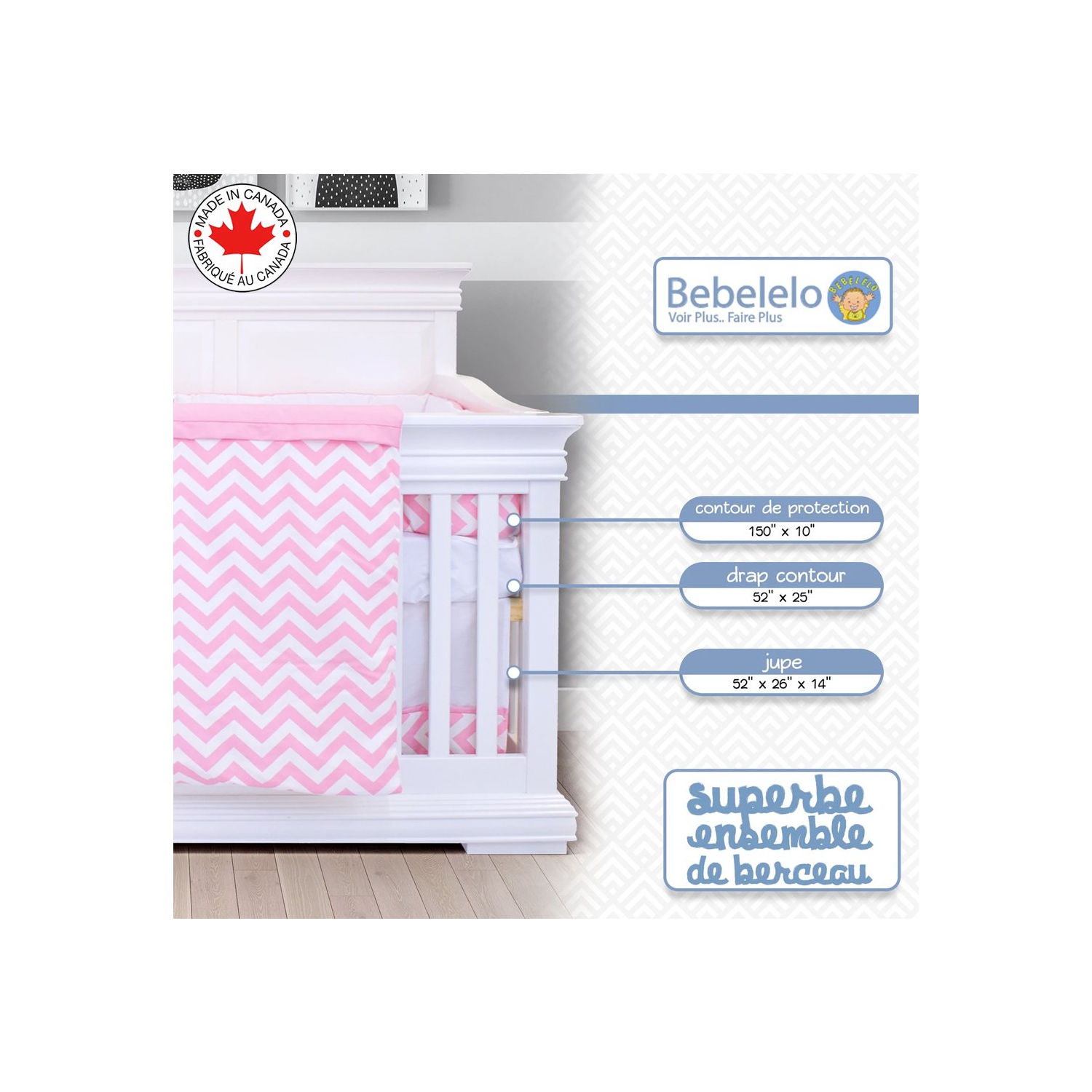 Bebelelo 5 Pieces Baby Bedding Set - Nursery Crib Set of Comforter, Quilt Cover, Safety Pad, Fitted Sheet and Skirt for Kids, Boys, Girls,