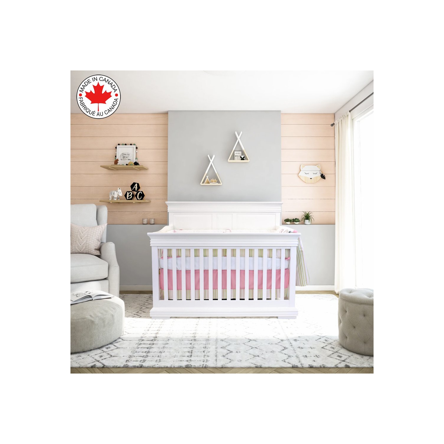 Bebelelo 5 Pieces Baby Bedding Set - Nursery Crib Set of Comforter, Duvet Cover, Contour Bed, Fitted Sheet and Skirt for Kids, Boys, Girls,