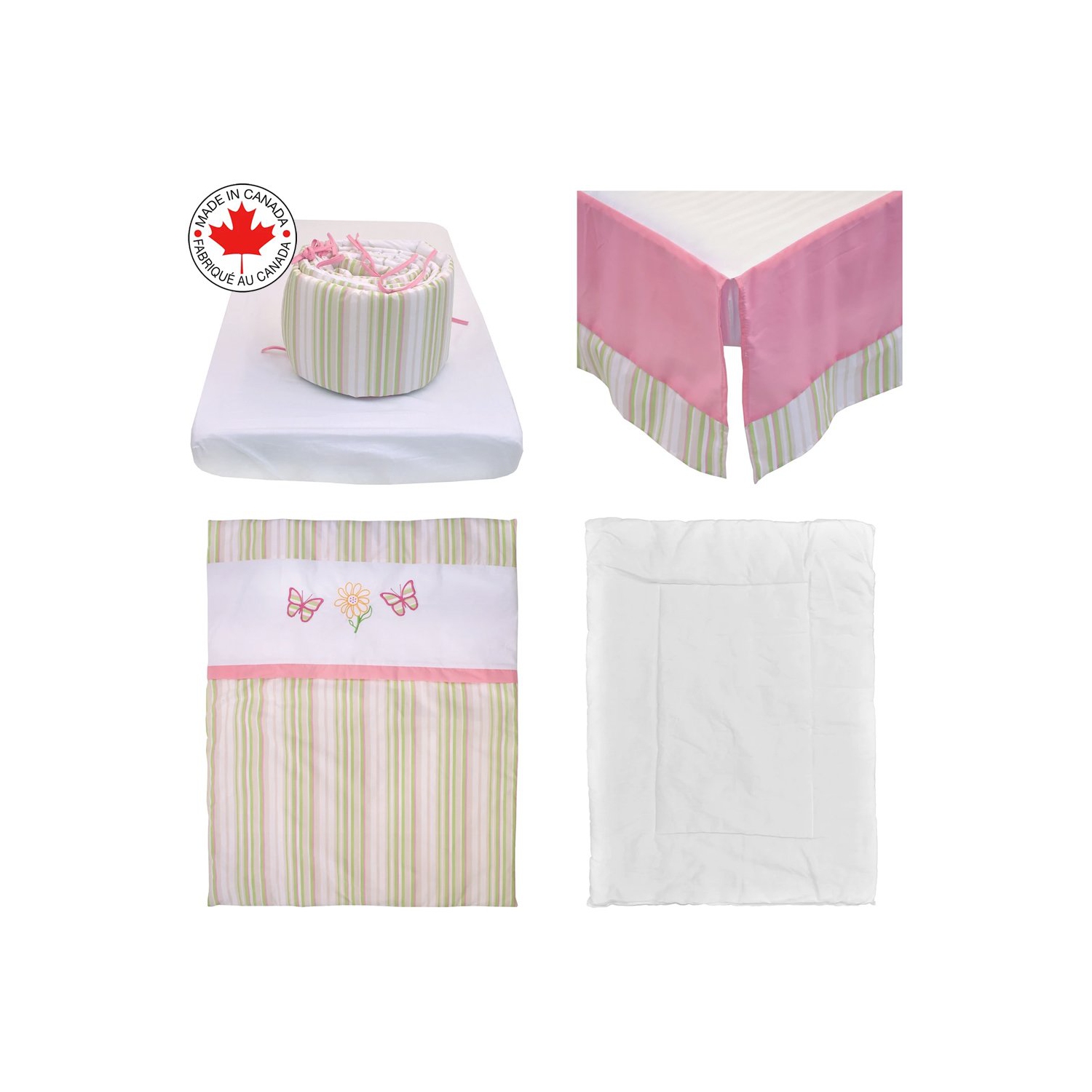 Bebelelo 5 Pieces Baby Bedding Set - Nursery Crib Set of Comforter, Duvet Cover, Contour Bed, Fitted Sheet and Skirt for Kids, Boys, Girls,