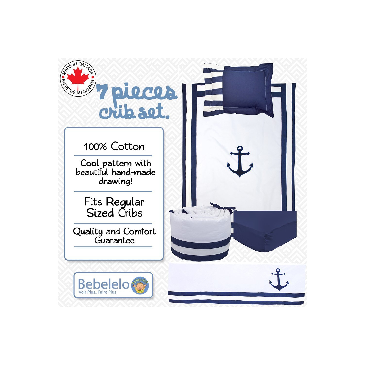 Ensemble de literie pour berceau de bébé Bebelelo pour garçons et filles - Ensemble de literie pour bébé 7 pièces