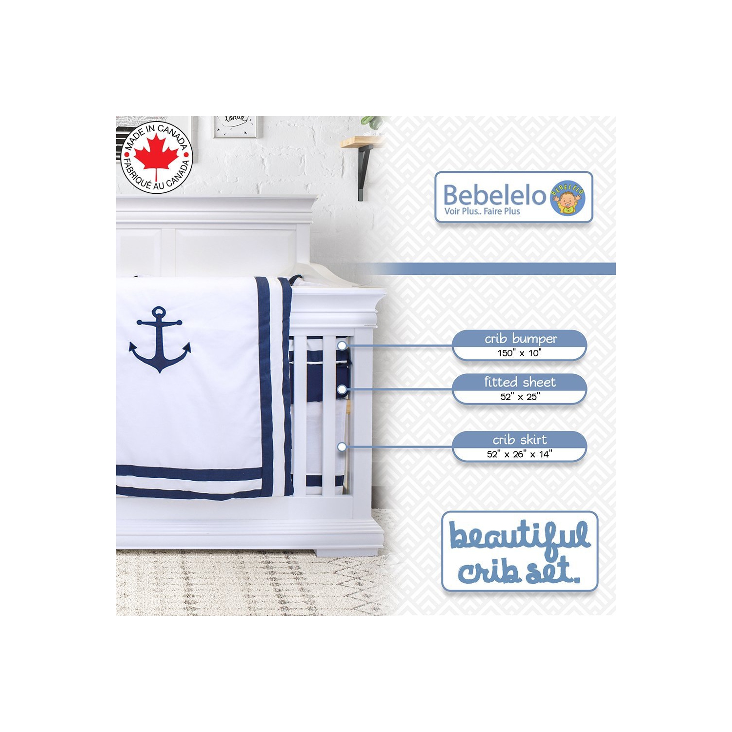 Ensemble de literie pour berceau de bébé Bebelelo pour garçons et filles - Ensemble de literie pour bébé 7 pièces