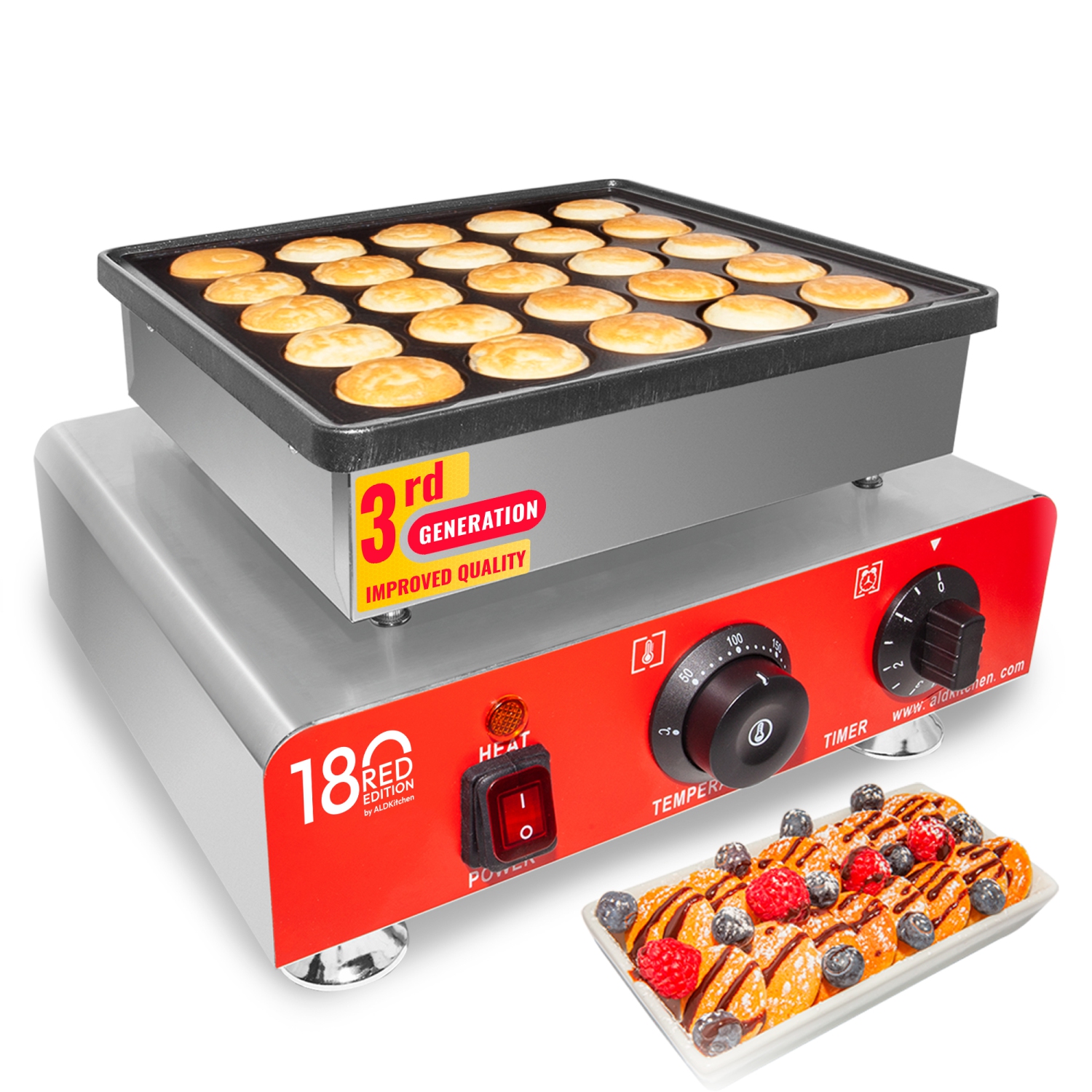 AR-2240 Mini Dutch Pancake Maker | Poffertjes Iron Commercial | 25 Dutch Pancakes | Nonstick | 110V