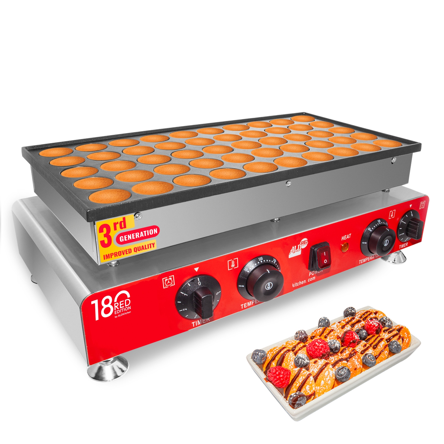 AR-2280 Mini Dutch Pancake Maker | 50 Poffertjes | Dual Thermostat | 110V