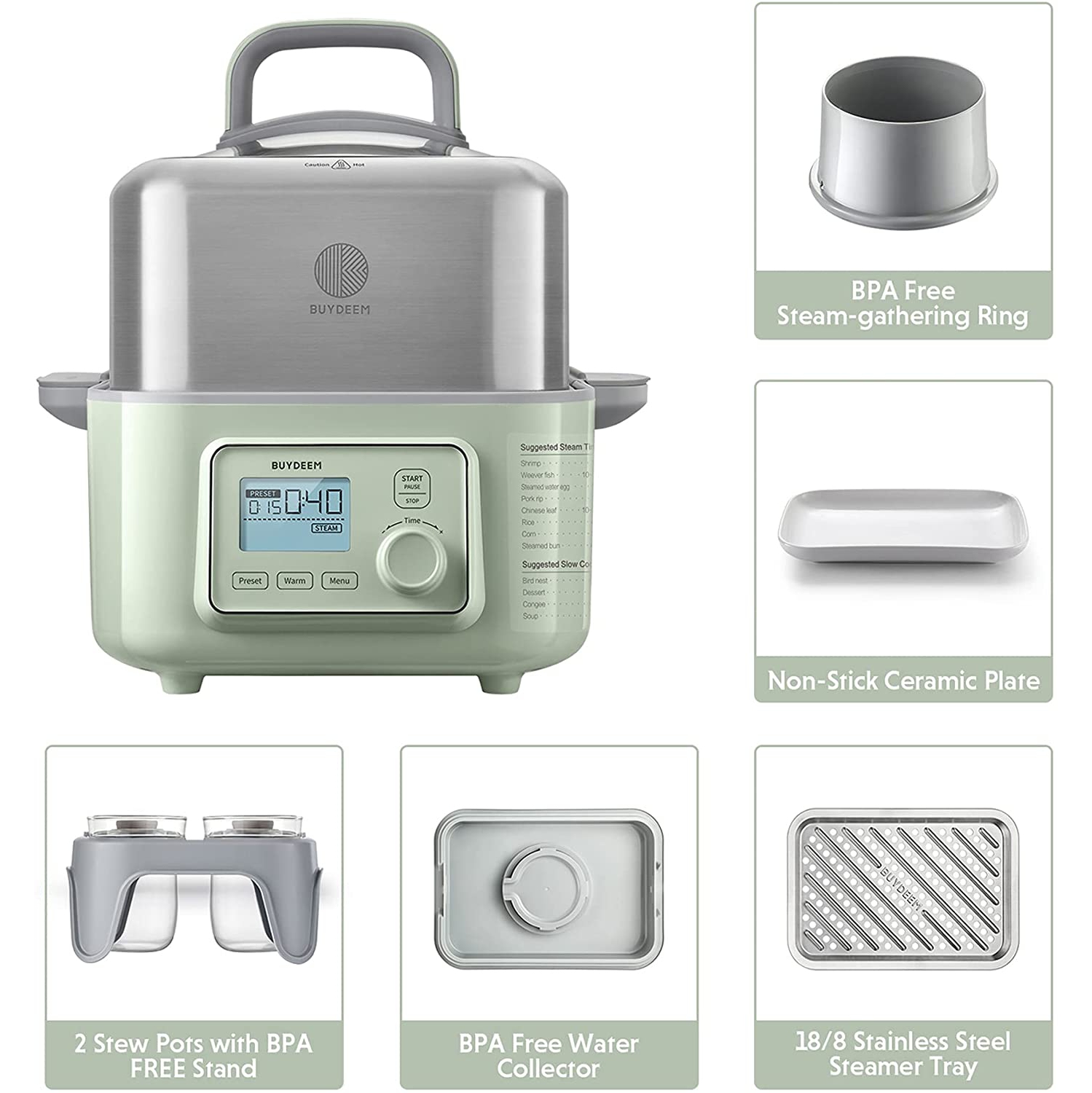 Cuiseur à vapeur électrique de 5 pte G563 de Ecupem pour la cuisson - un verdâtre douillet