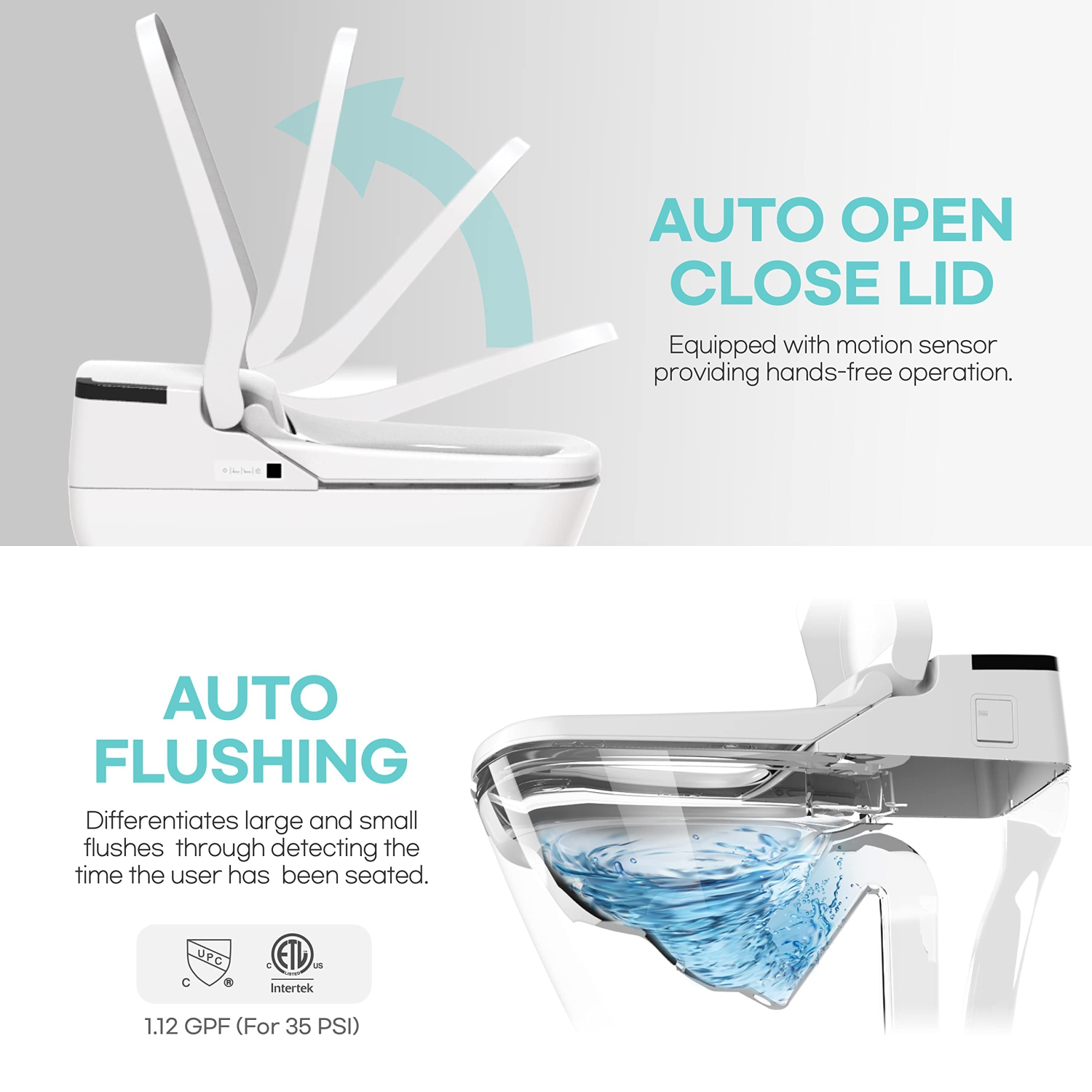 VOVO STYLEMENT TCB-090SA Toilette bidet intelligente avec ouverture/fermeture automatique, chasse d'eau automatique, stérilisation UV-LED, siège