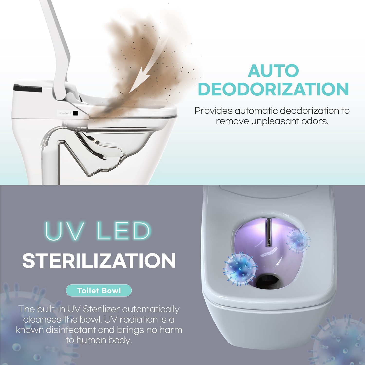 VOVO STYLEMENT TCB-090SA Toilette bidet intelligente avec ouverture/fermeture automatique, chasse d'eau automatique, stérilisation UV-LED, siège