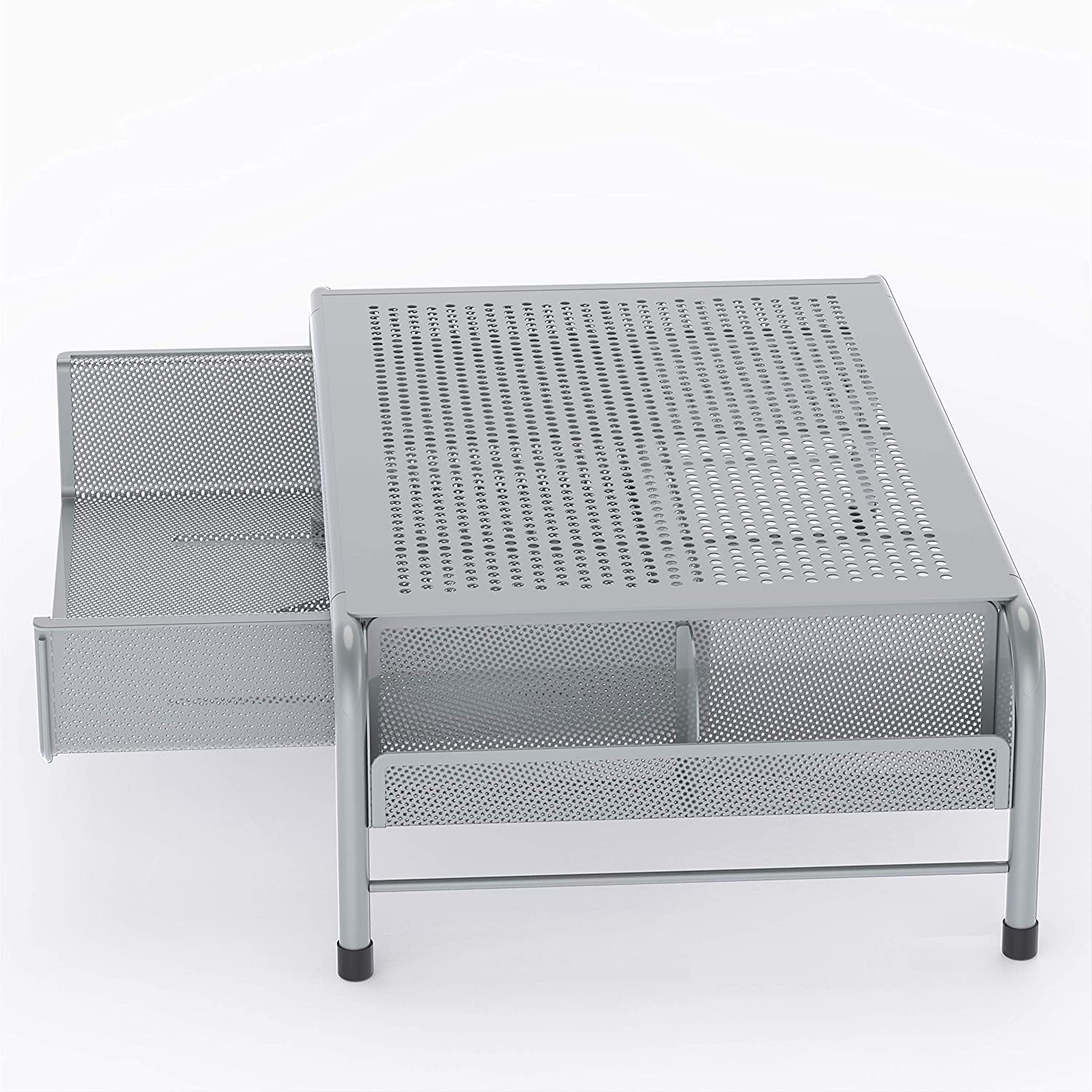 Support pour moniteur avec tiroir de rangement - Argenté