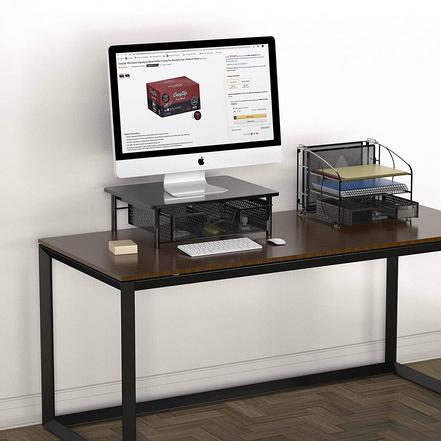 Support pour moniteur d’ordinateur avec tiroir, noir