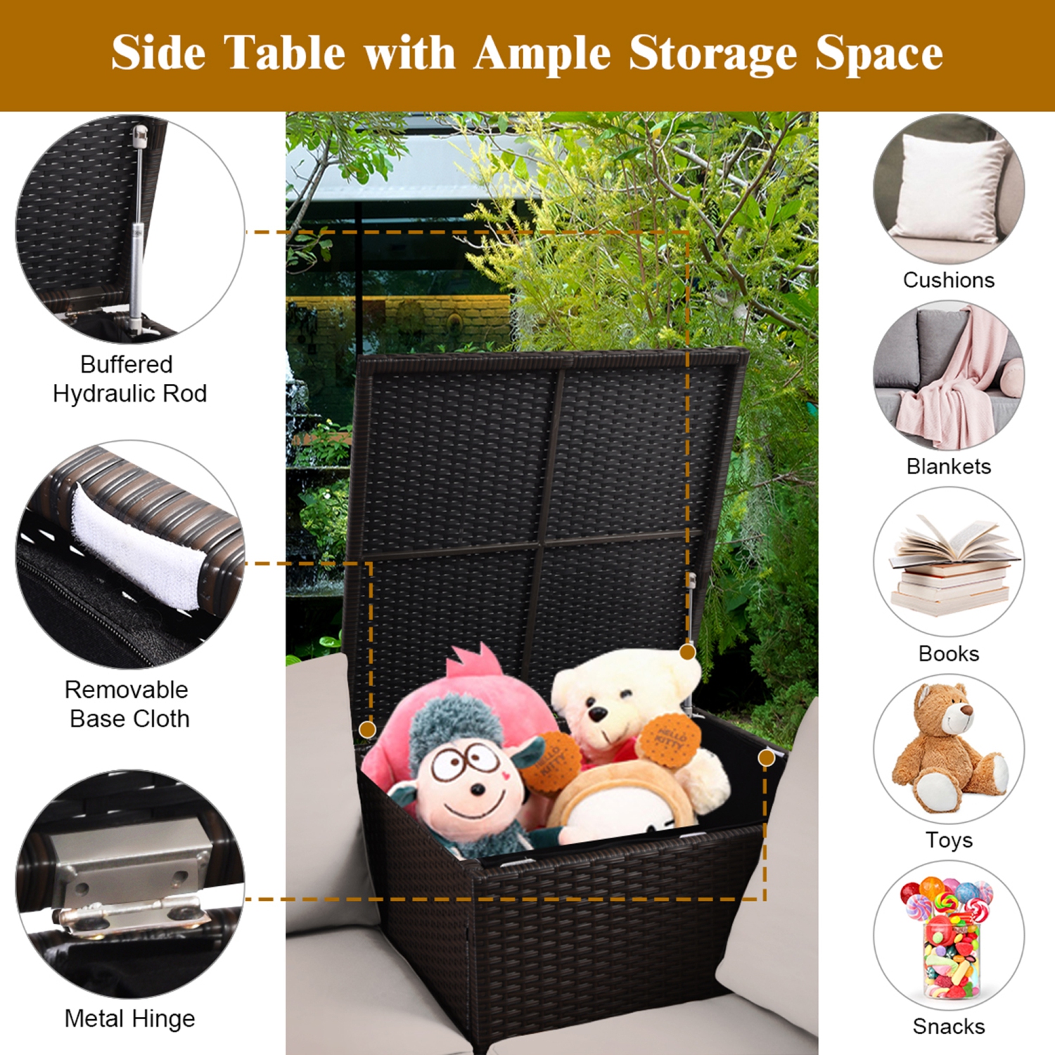 Gymax 8PCS Cushioned Rattan Patio Conversation Set w/ Coffee Table Side Table