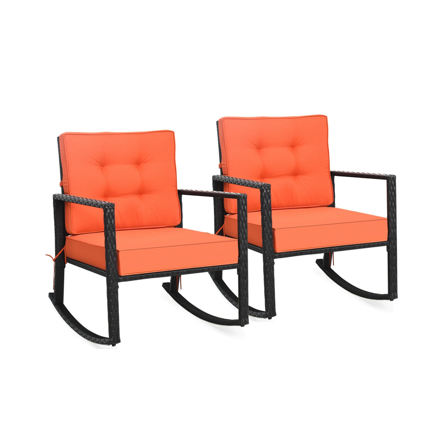 Gymax 2PCS Outdoor Wicker Rocking Chair Patio Lawn Rattan Single Chair Glider w/ Cushion