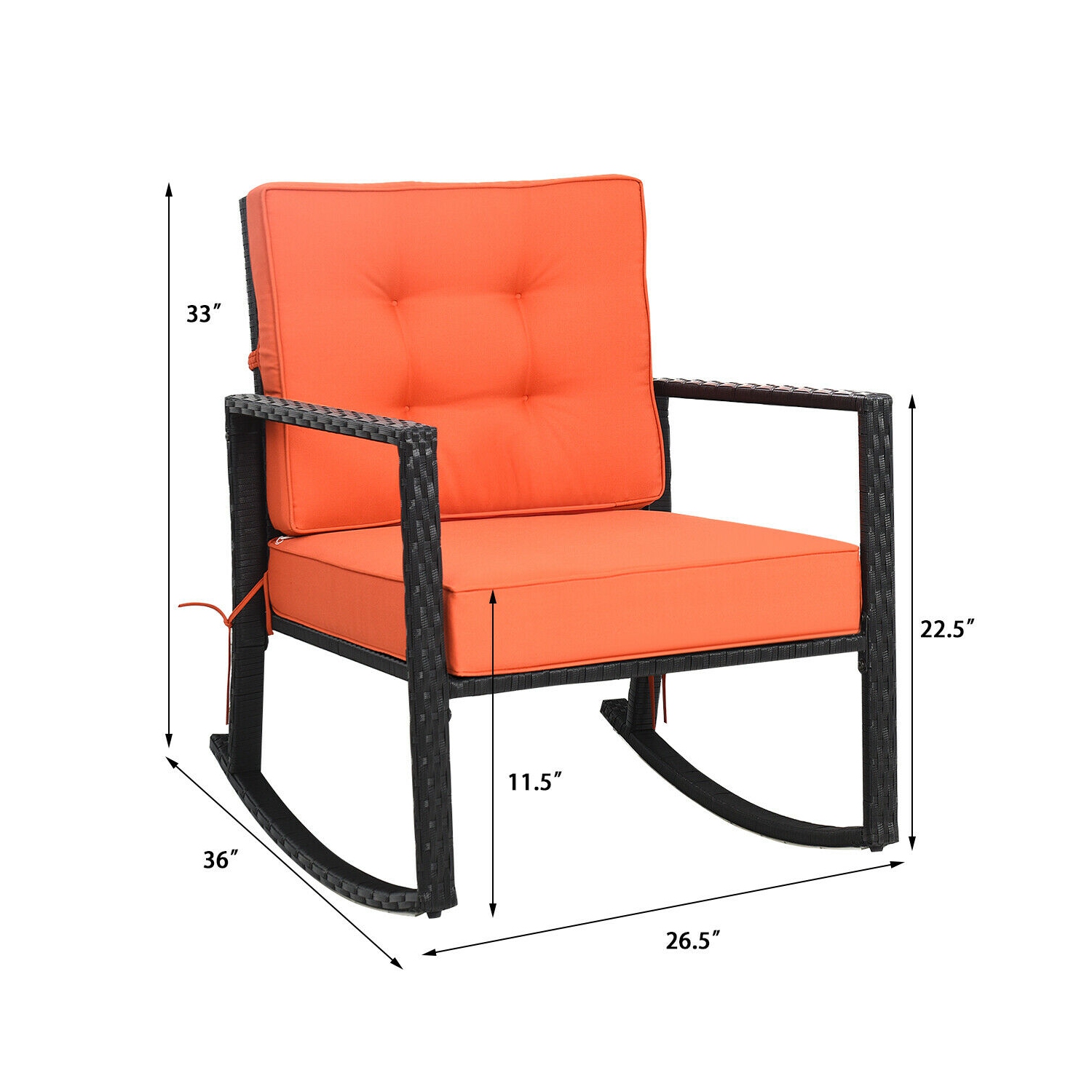 Gymax 2PCS Outdoor Wicker Rocking Chair Patio Lawn Rattan Single Chair Glider w/ Cushion