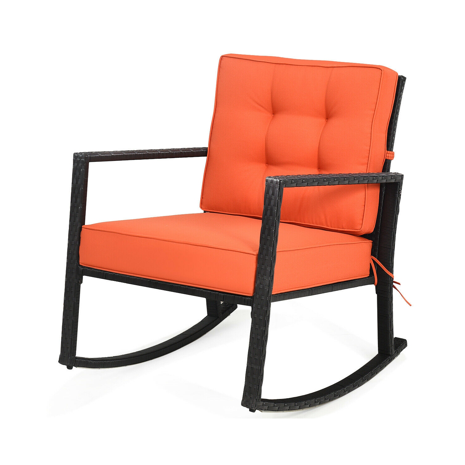 Gymax 2PCS Outdoor Wicker Rocking Chair Patio Lawn Rattan Single Chair Glider w/ Cushion