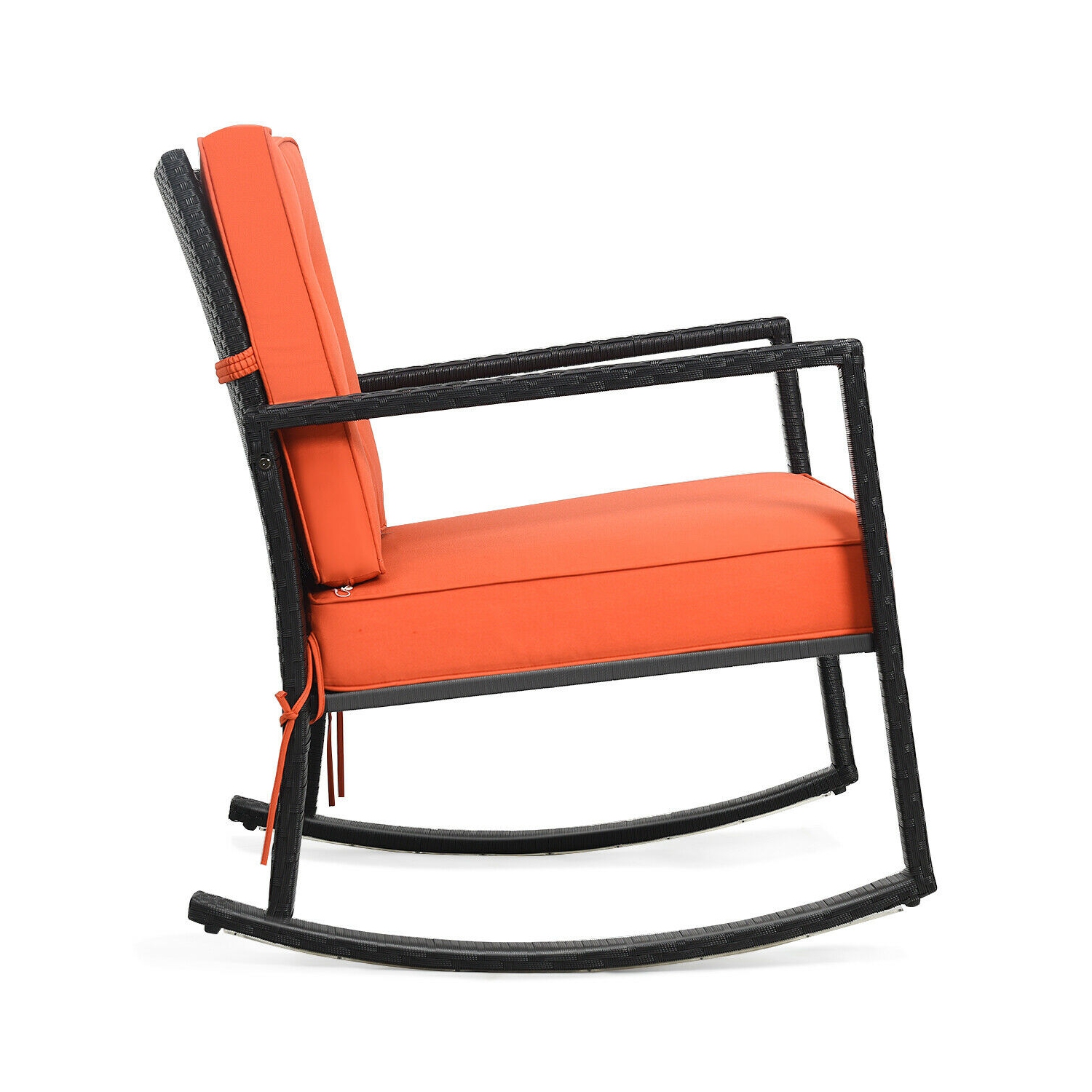 Gymax 2PCS Outdoor Wicker Rocking Chair Patio Lawn Rattan Single Chair Glider w/ Cushion