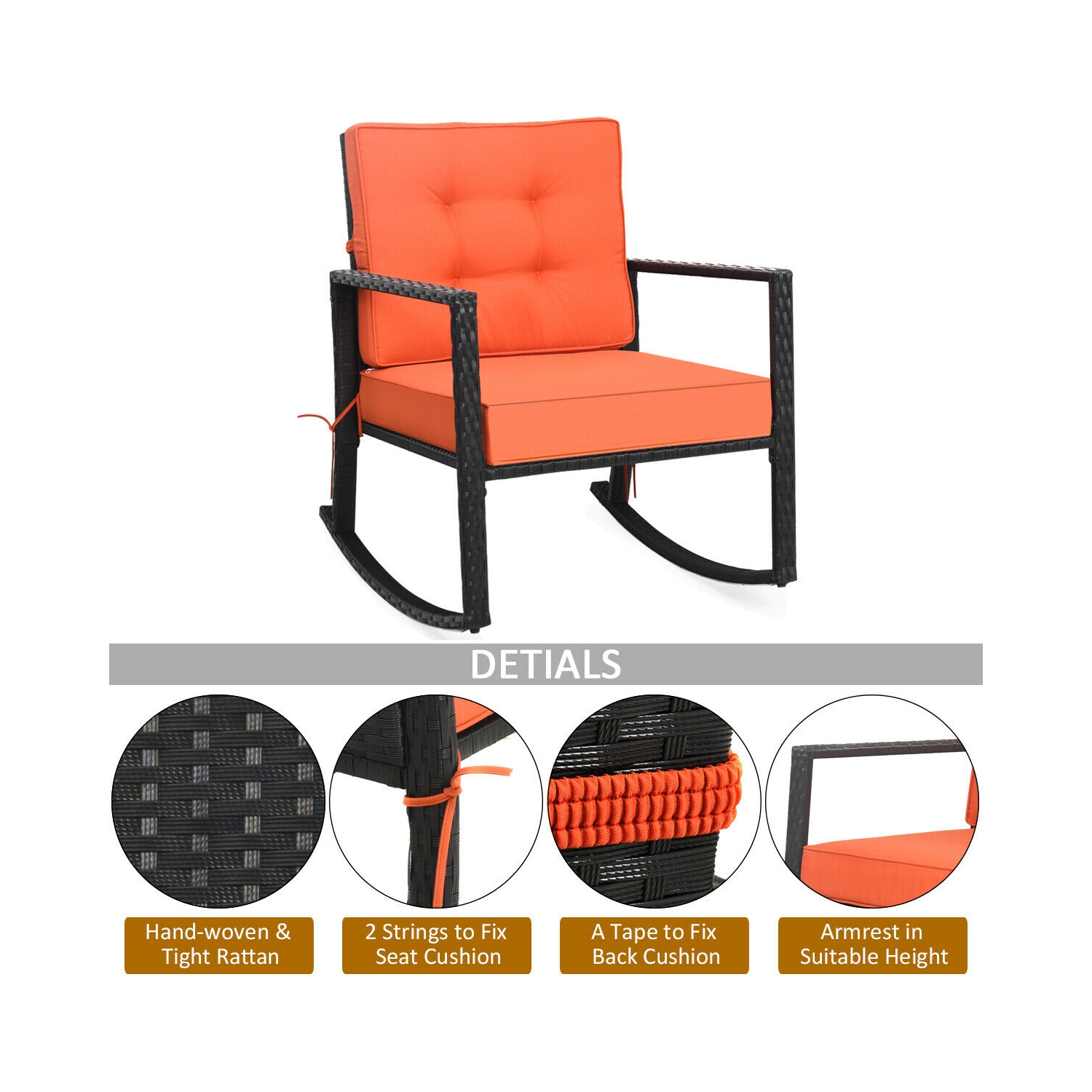Gymax 2PCS Outdoor Wicker Rocking Chair Patio Lawn Rattan Single Chair Glider w/ Cushion