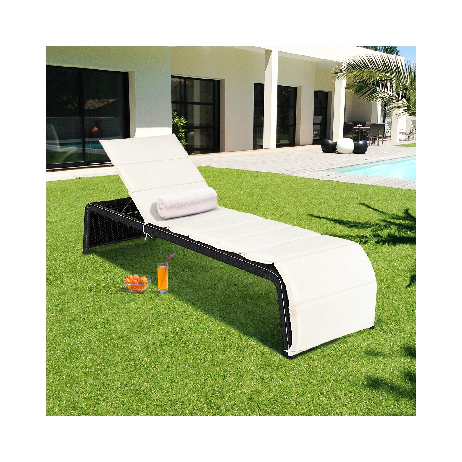 Gymax Adjustable Rattan Recliner Chaise Lounge Chair w/ Cushion Outdoor Patio