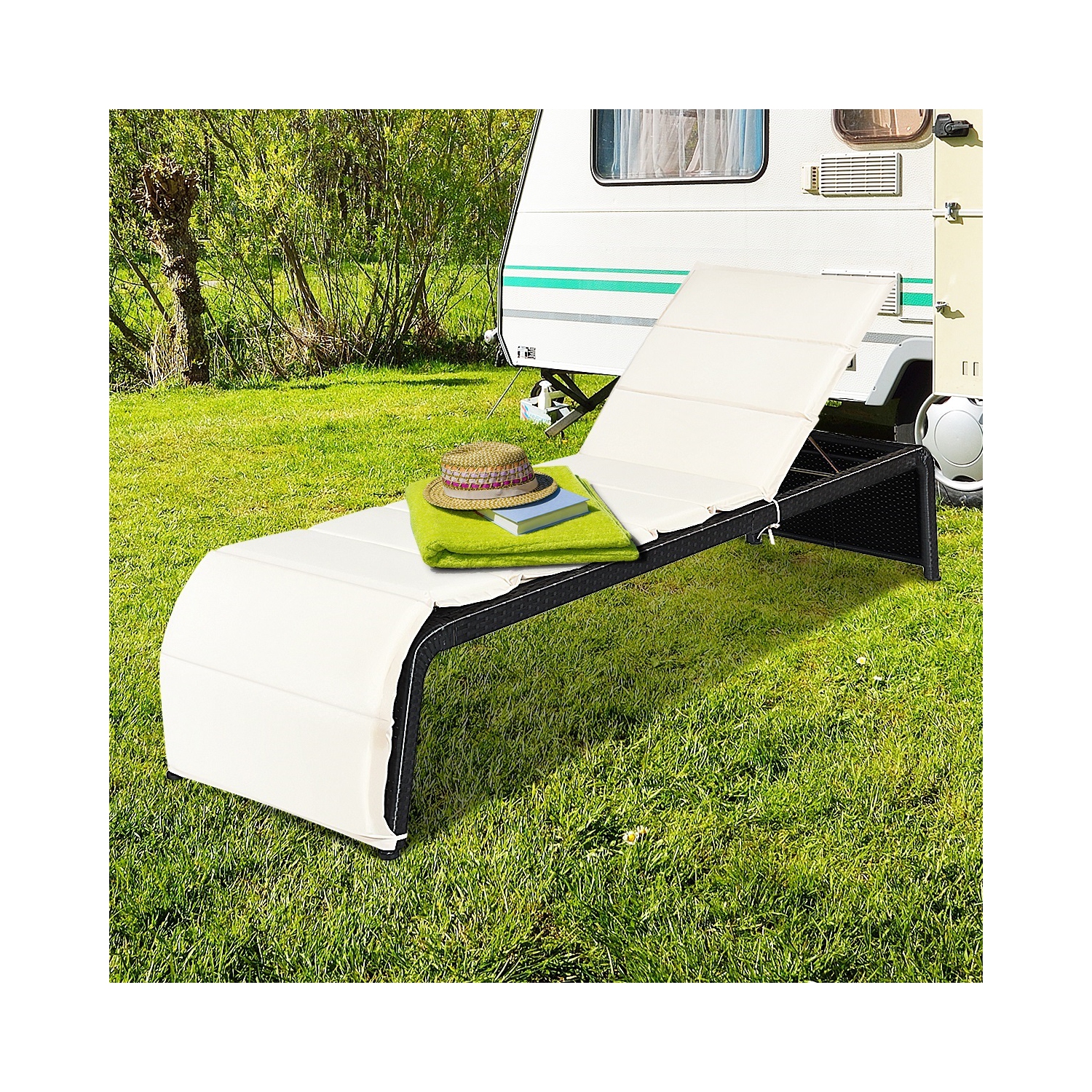 Gymax Adjustable Rattan Recliner Chaise Lounge Chair w/ Cushion Outdoor Patio