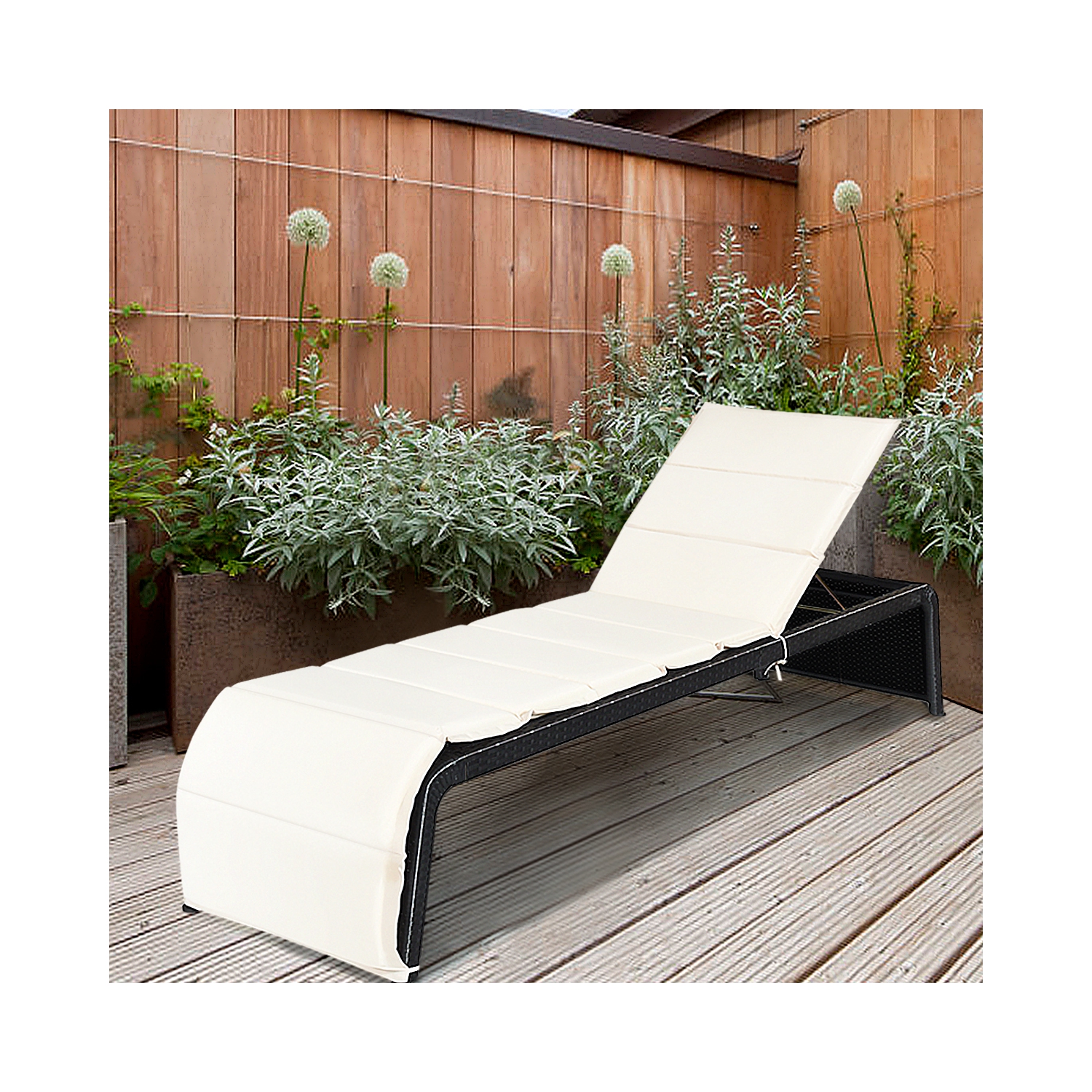 Gymax Adjustable Rattan Recliner Chaise Lounge Chair w/ Cushion Outdoor Patio