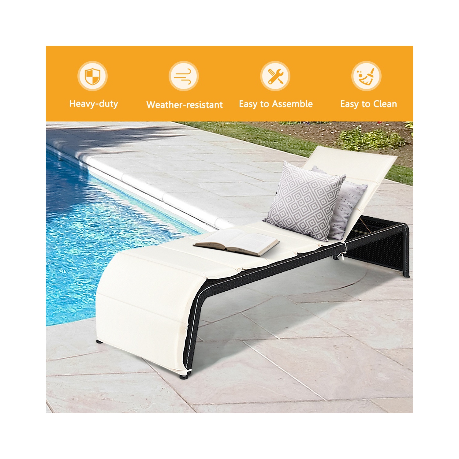 Gymax Adjustable Rattan Recliner Chaise Lounge Chair w/ Cushion Outdoor Patio