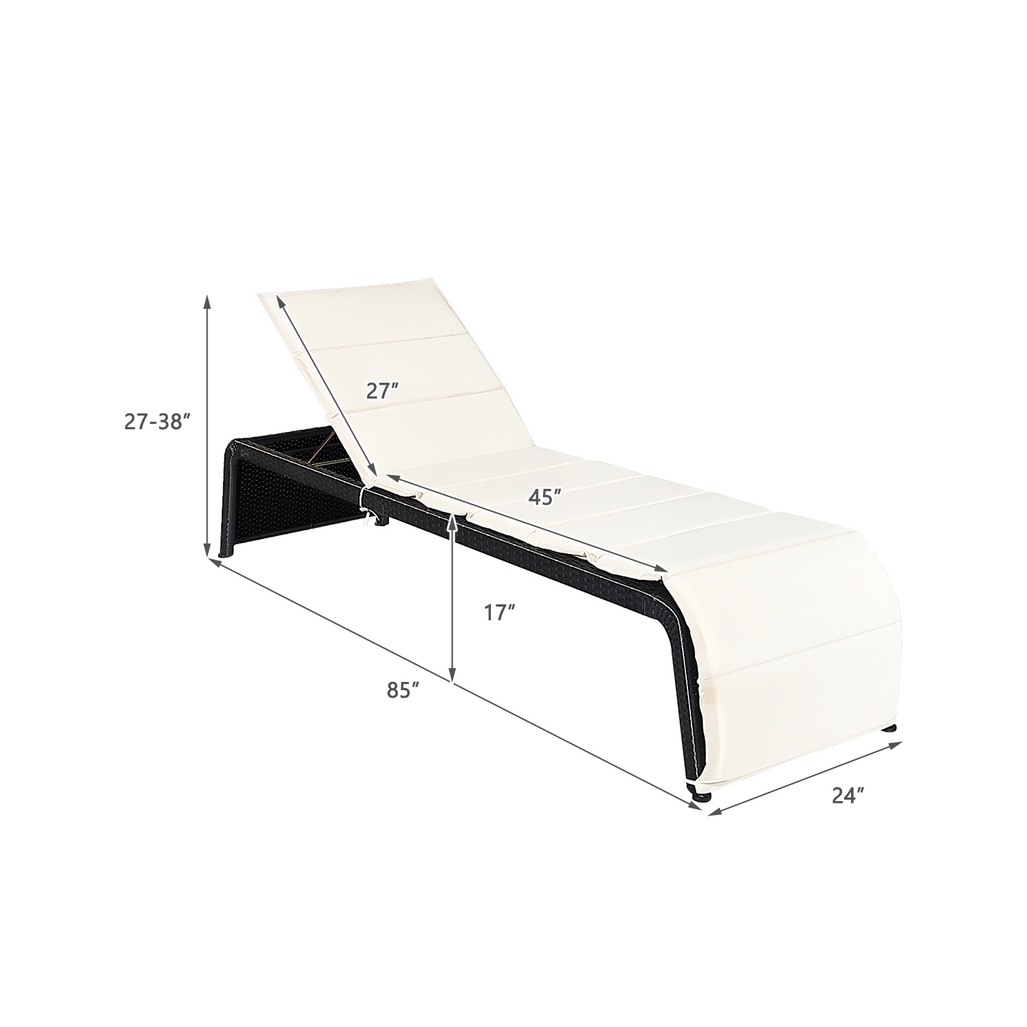 Gymax Adjustable Rattan Recliner Chaise Lounge Chair w/ Cushion Outdoor Patio