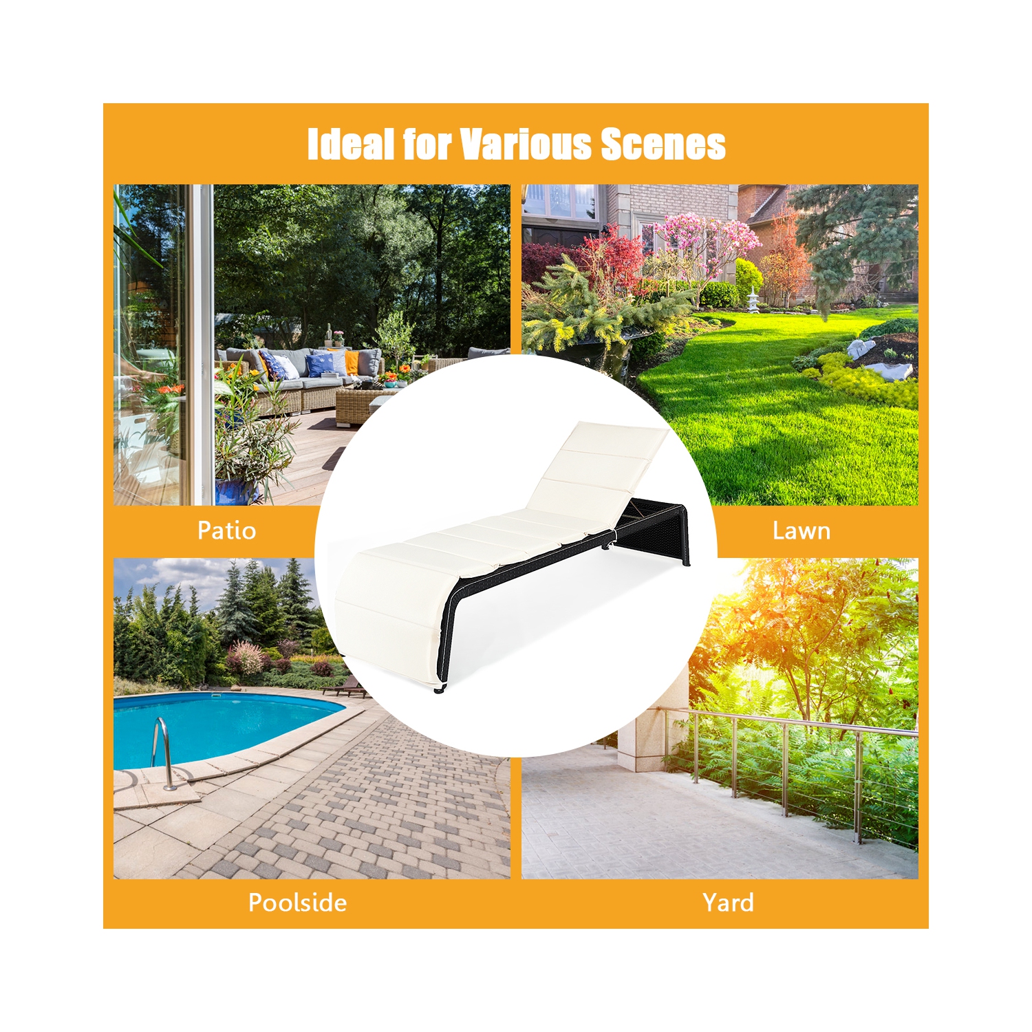 Gymax Adjustable Rattan Recliner Chaise Lounge Chair w/ Cushion Outdoor Patio