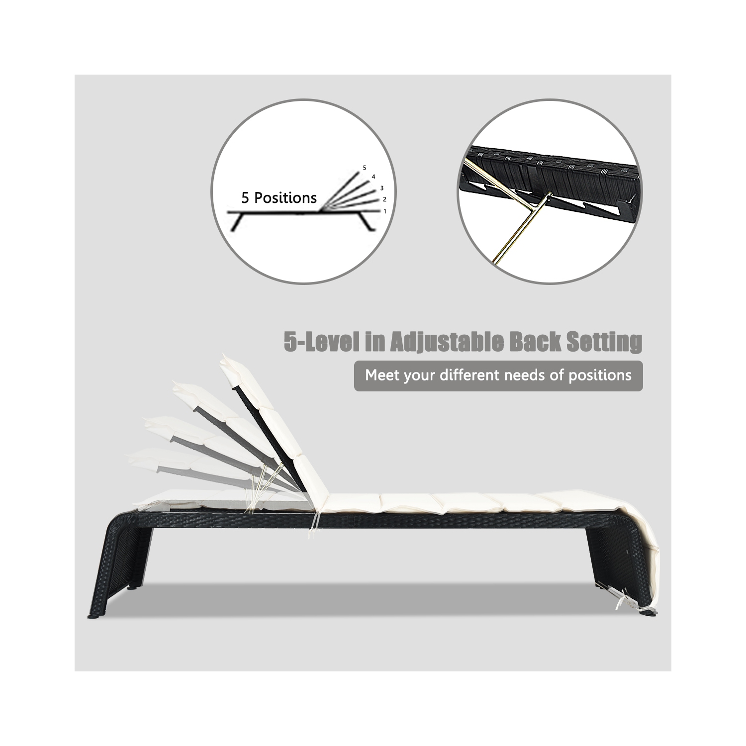 Gymax Adjustable Rattan Recliner Chaise Lounge Chair w/ Cushion Outdoor Patio