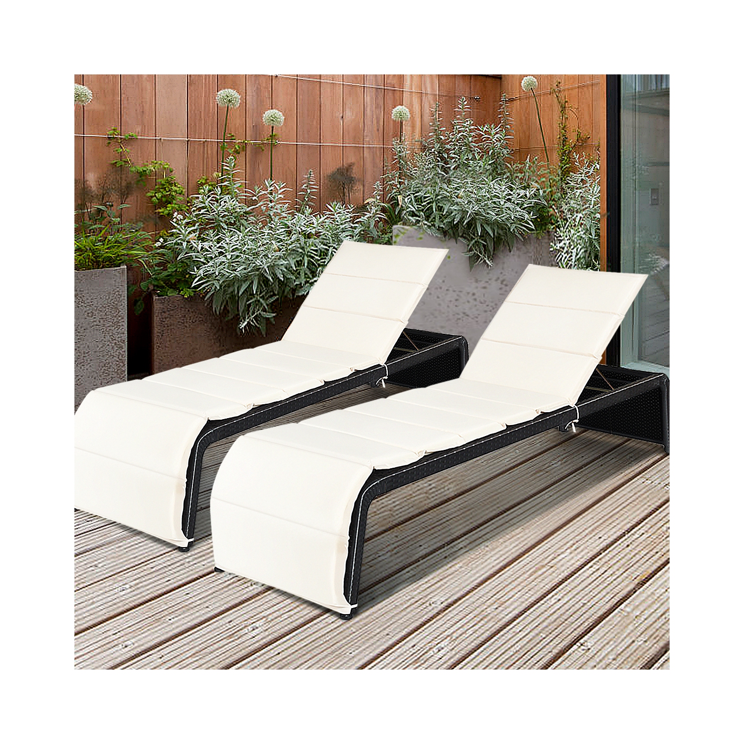 2PCS Chaise longue de patio en rotin inclinable avec coussin marque Gymax