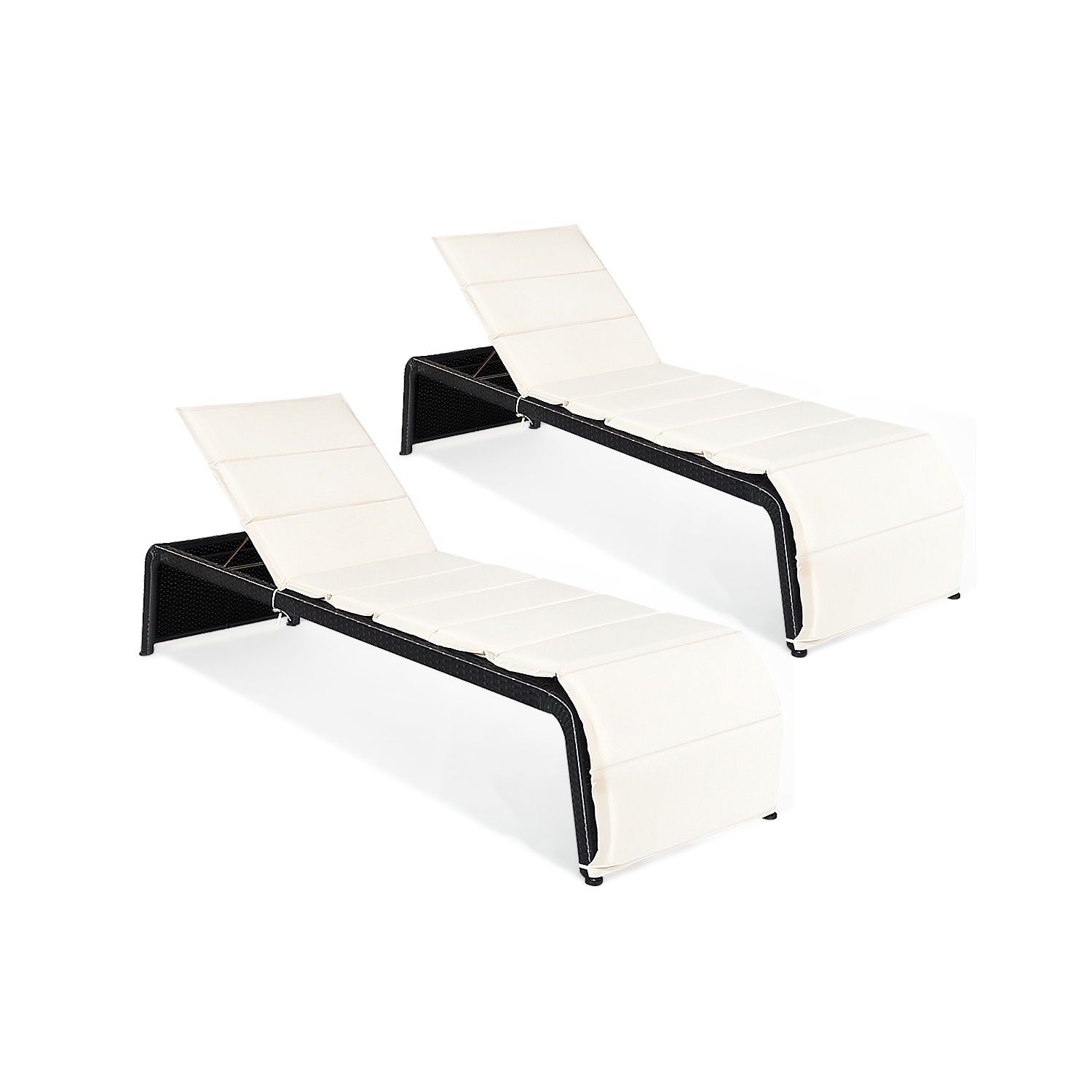 2PCS Chaise longue de patio en rotin inclinable avec coussin marque Gymax