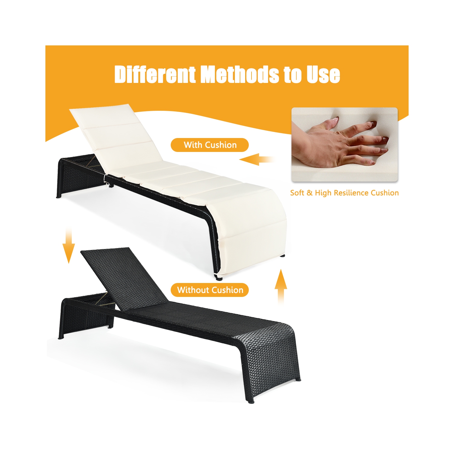 2PCS Chaise longue de patio en rotin inclinable avec coussin marque Gymax