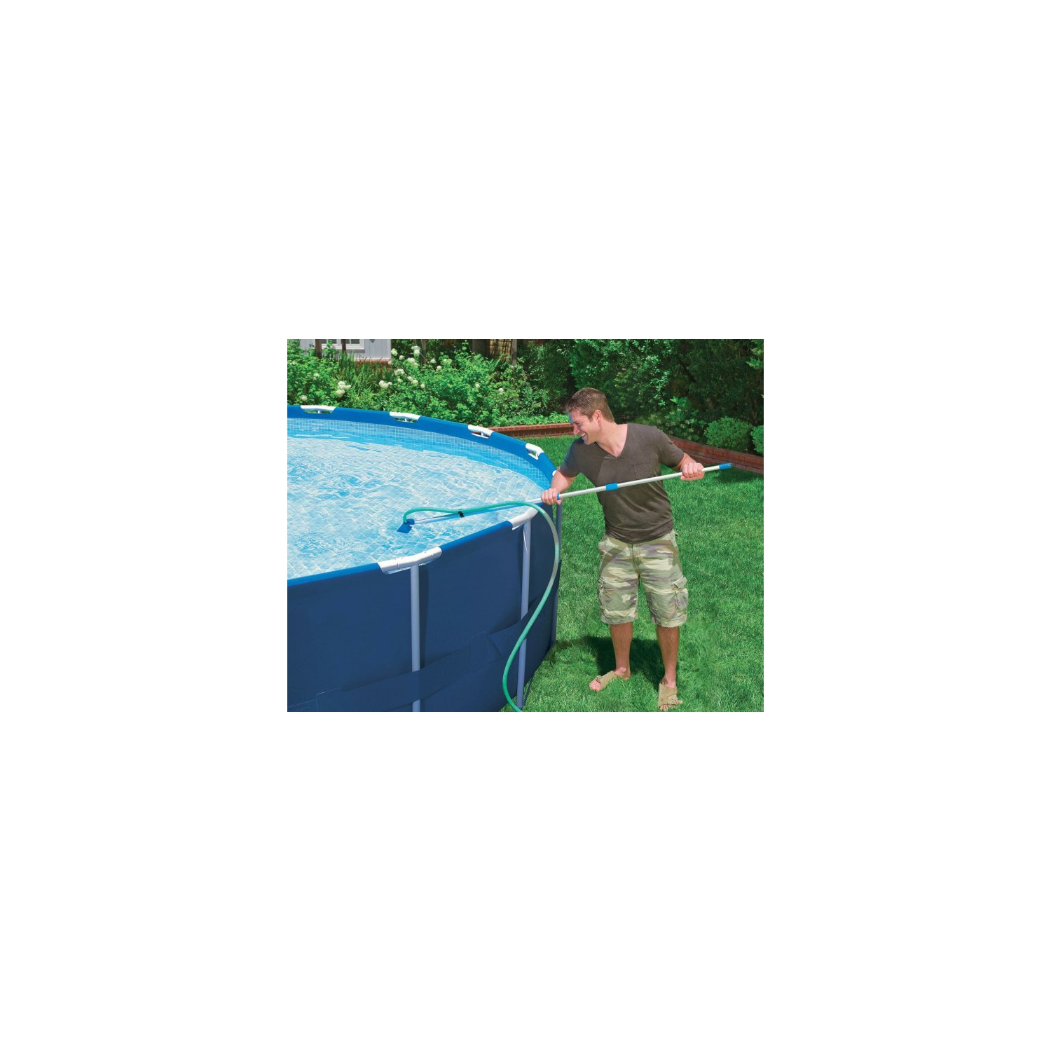 Intex 26701EH 10ft x 30in Prism Metal Frame Above Ground Swimming Pool with Filter Pump and Cleaning Maintenance Kit with Vacuum, Skimmer and Pole