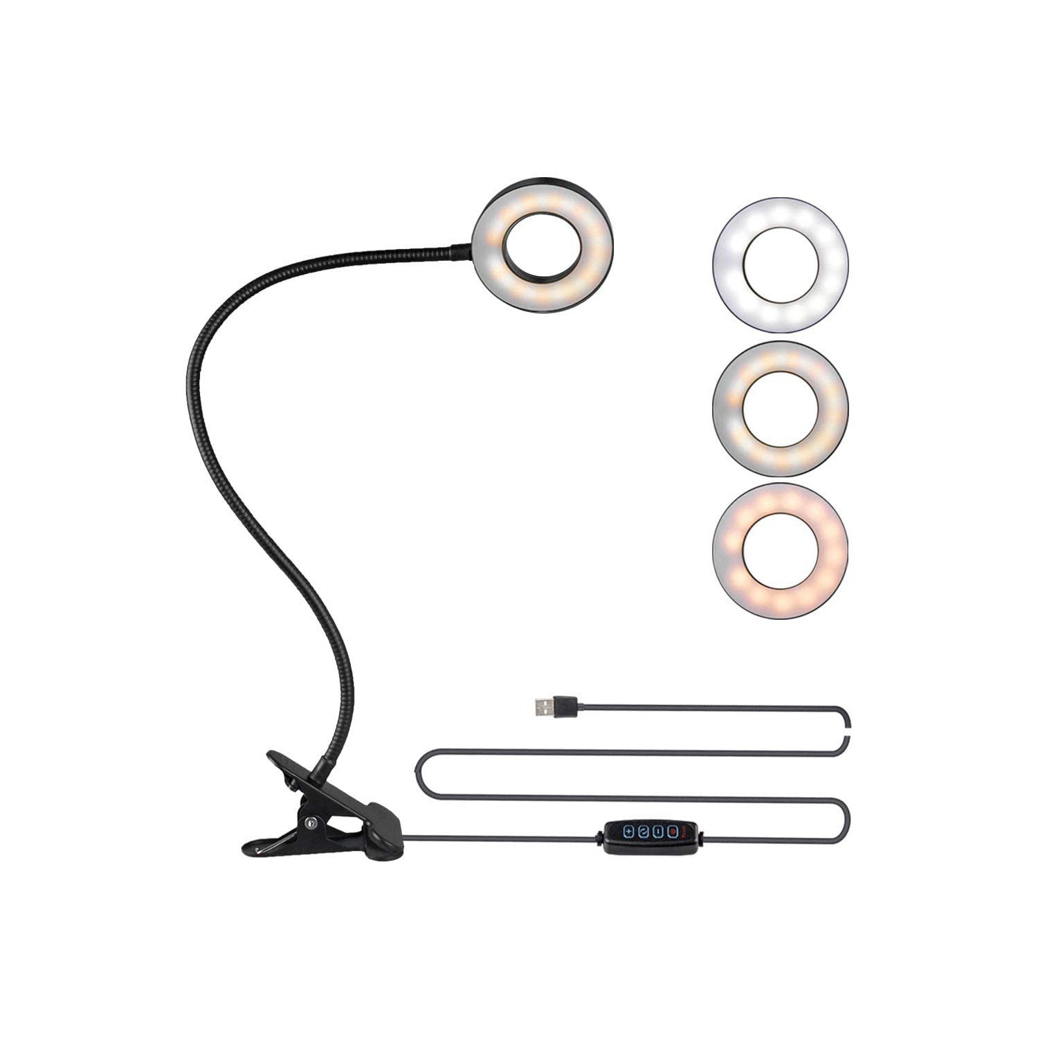 Lampe de bureau avec pince pour éclairage de visioconférence, anneau lumineux à DEL à pince pour caméra Web, lampe de portable USB pour réunions,