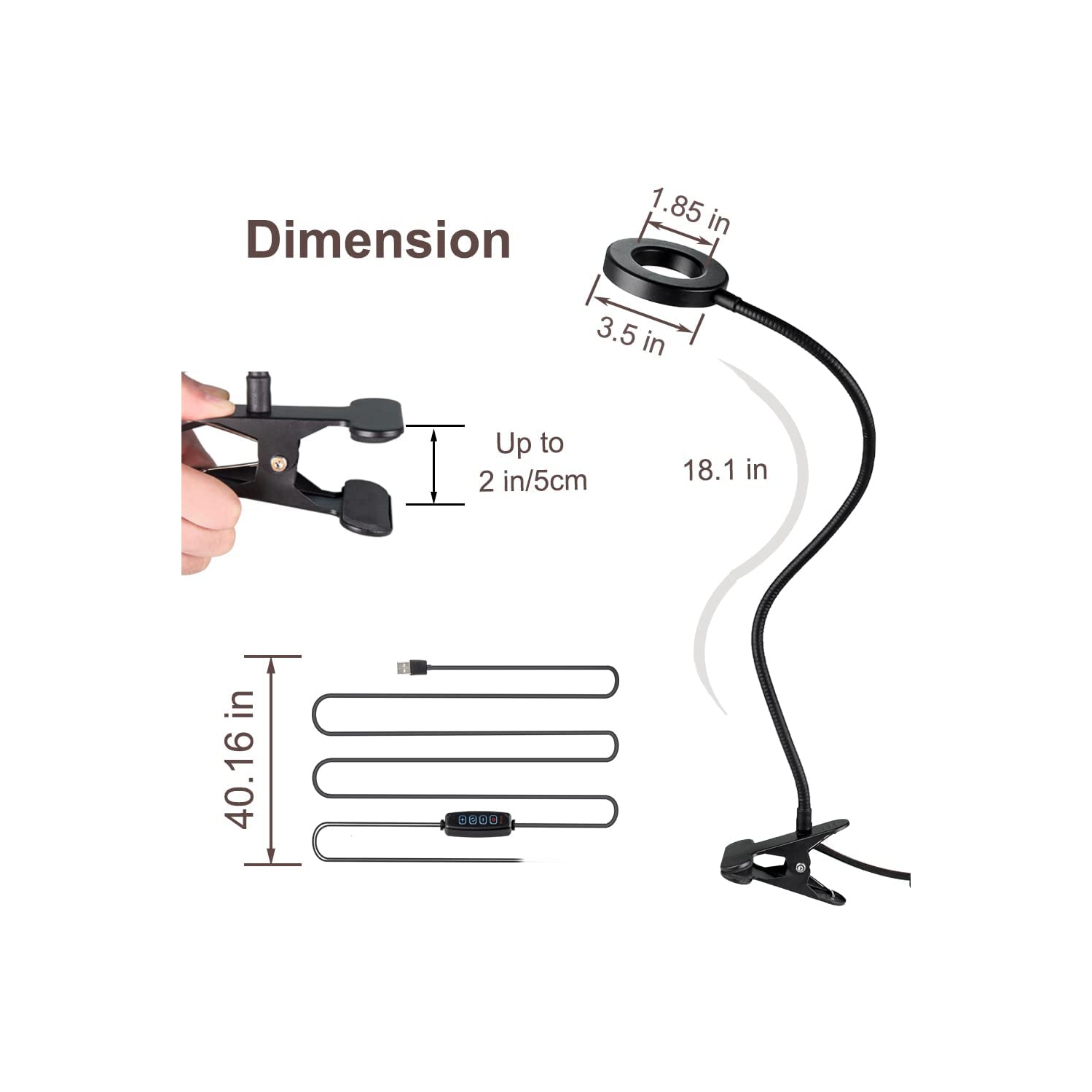 Lampe de bureau avec pince pour éclairage de visioconférence, anneau lumineux à DEL à pince pour caméra Web, lampe de portable USB pour réunions,