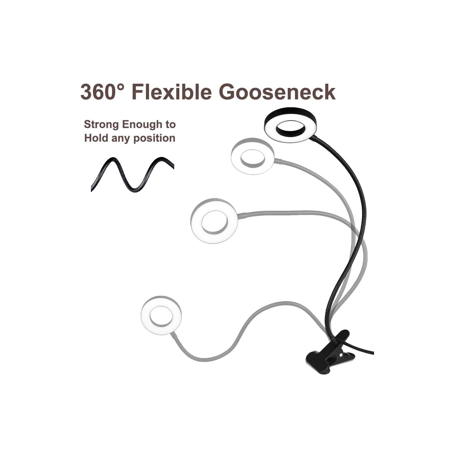 Lampe de bureau avec pince pour éclairage de visioconférence, anneau lumineux à DEL à pince pour caméra Web, lampe de portable USB pour réunions,
