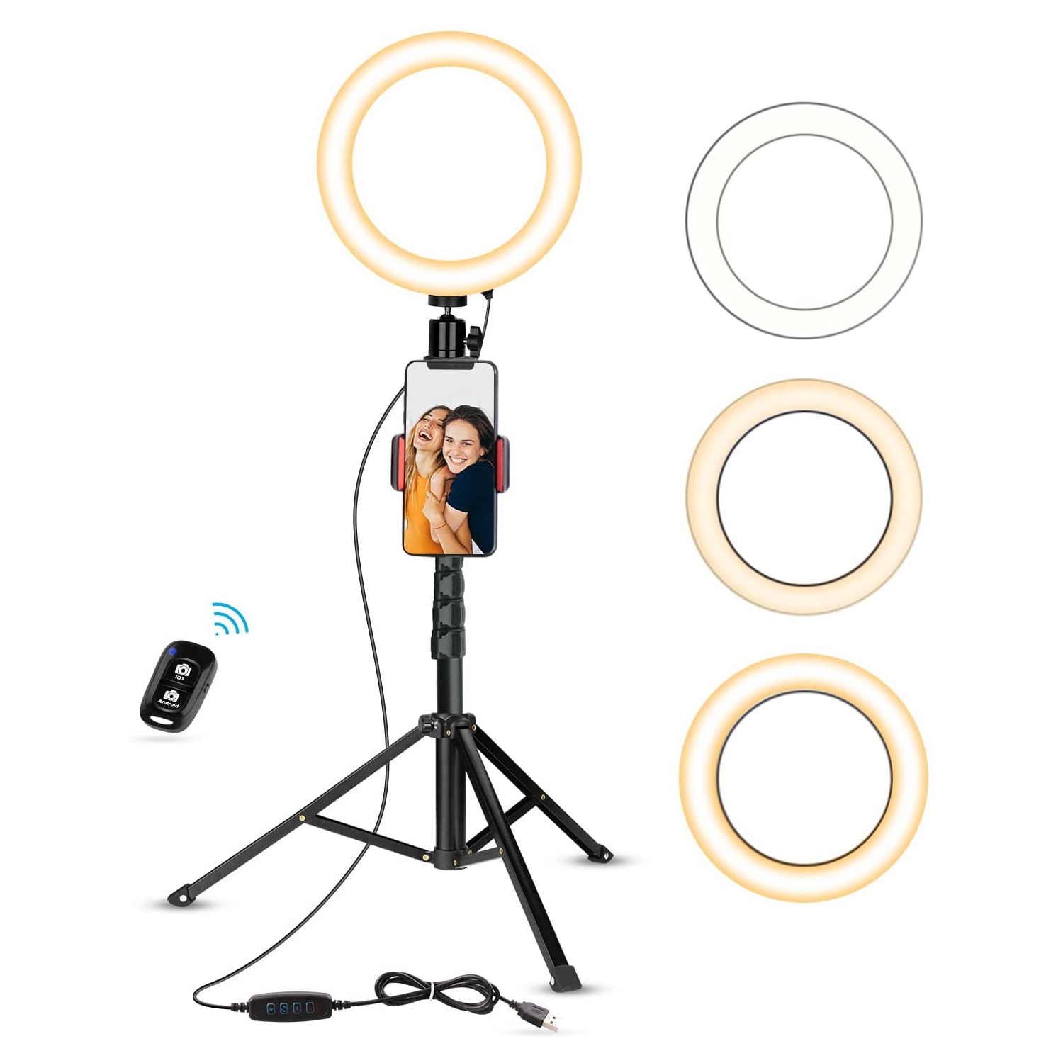 Anneau lumineux avec trépied et support pour téléphone cellulaire pour diffusion en direct/maquillage, mini anneau lumineux DEL pour caméra pour