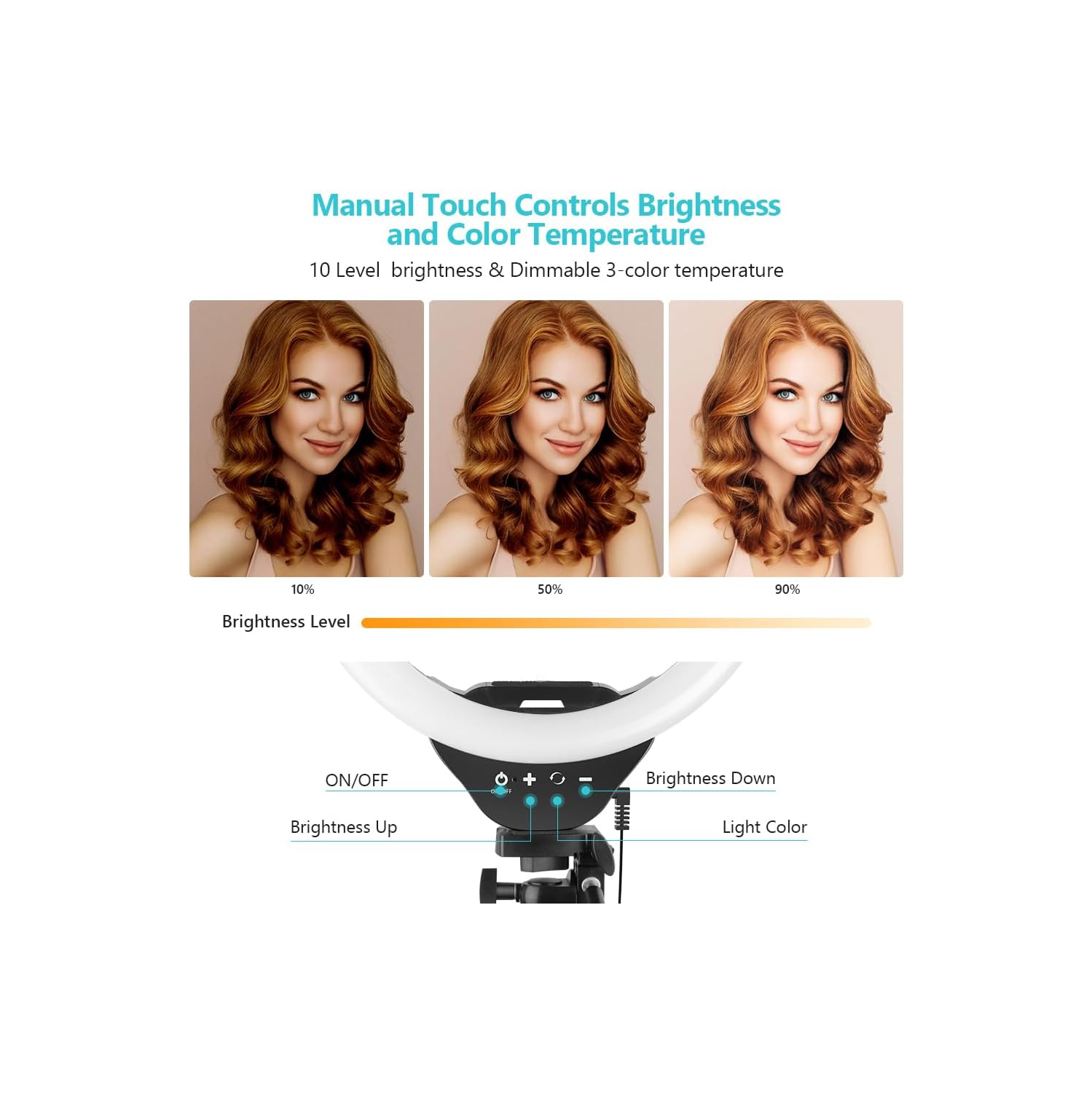 Anneau lumineux DEL pour égoportraits de NAVAR 10 po avec trépied et support pour téléphone pour la photographie de fond de teint en direct -