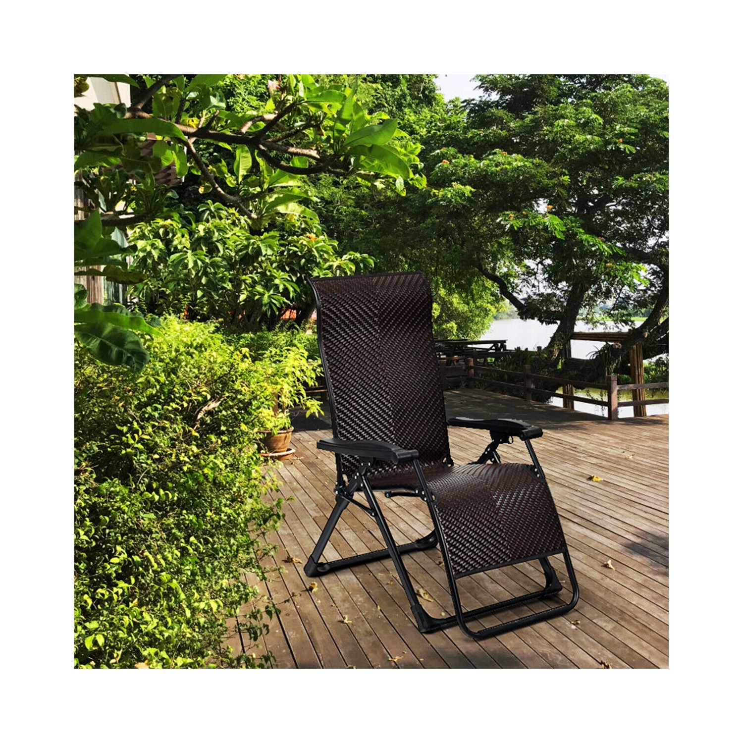 Gymax 2PCS Patio Rattan Chair Folding Recliner Adjustable Headrest
