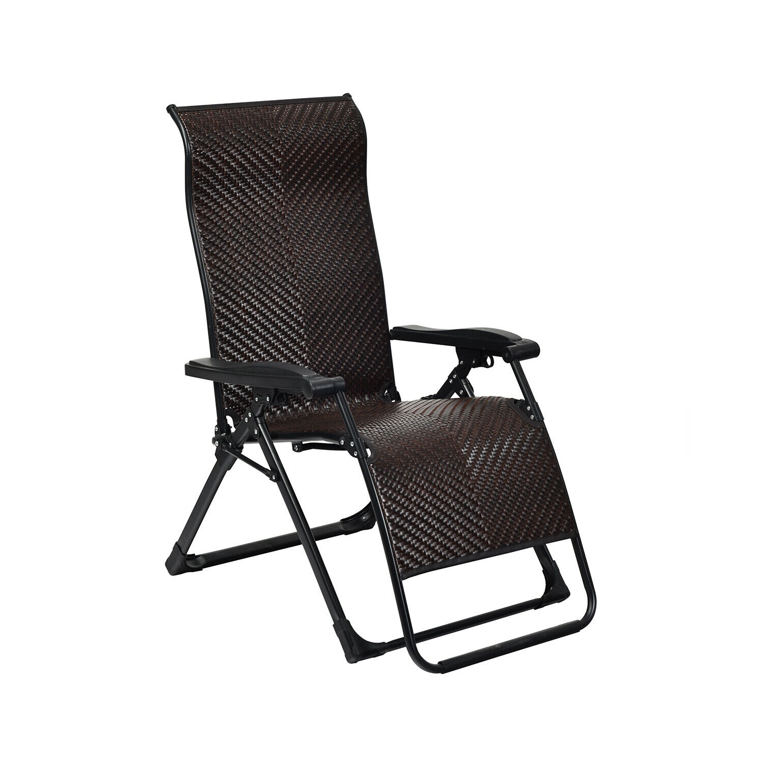 Gymax 2PCS Patio Rattan Chair Folding Recliner Adjustable Headrest