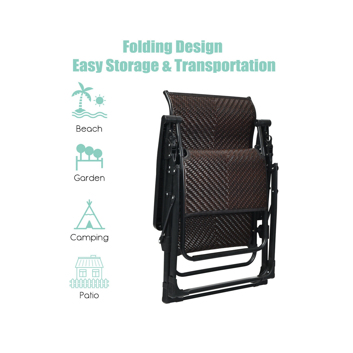 Gymax 2PCS Patio Rattan Chair Folding Recliner Adjustable Headrest